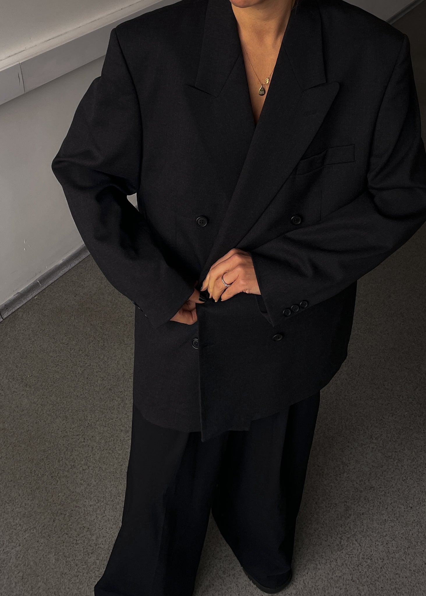 Vintage Dark Grey Oversized Double Breasted Blazer