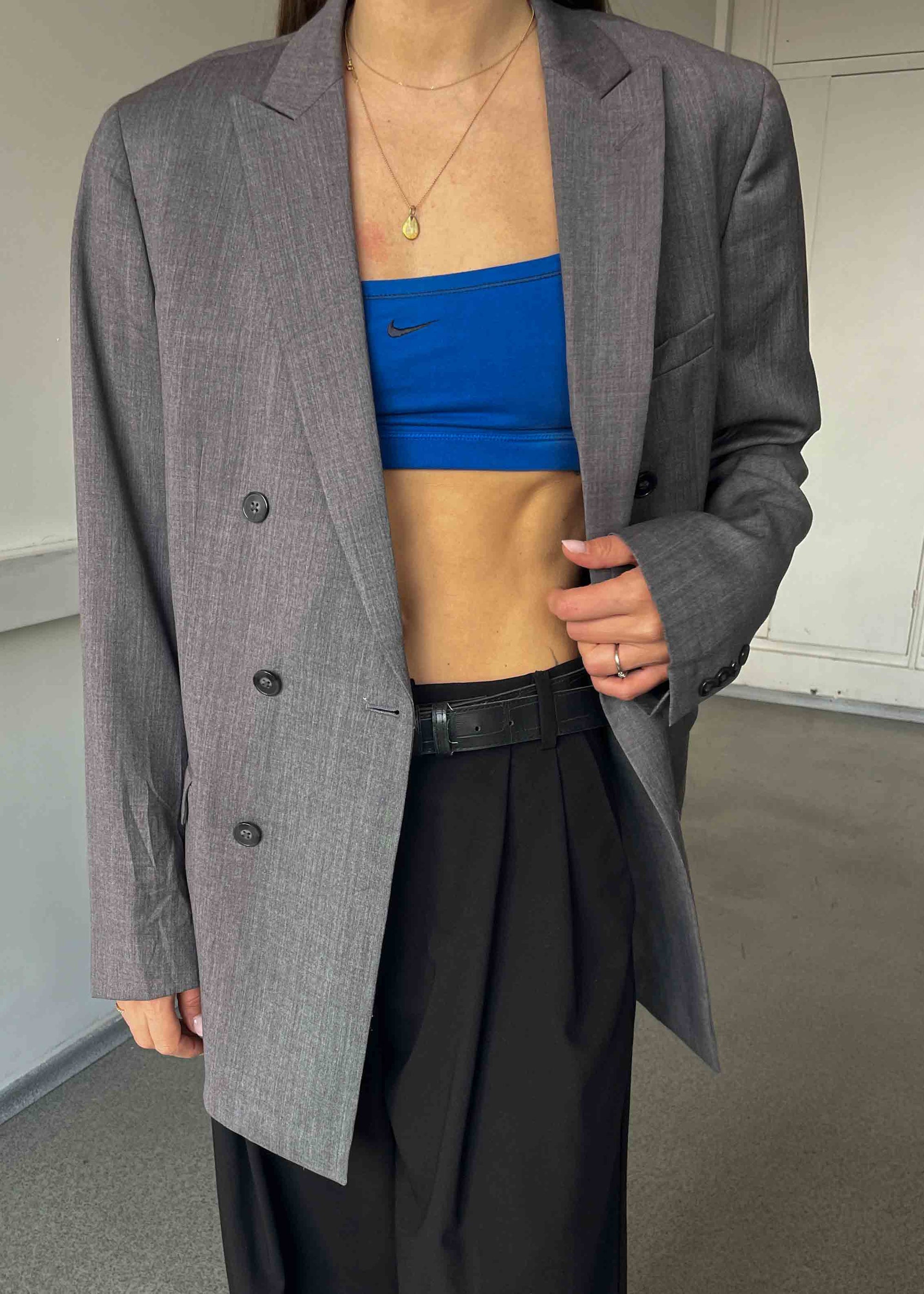 Vintage Light Grey Oversized 100% WOOL Double Breasted Blazer by CALVIN KLEIN