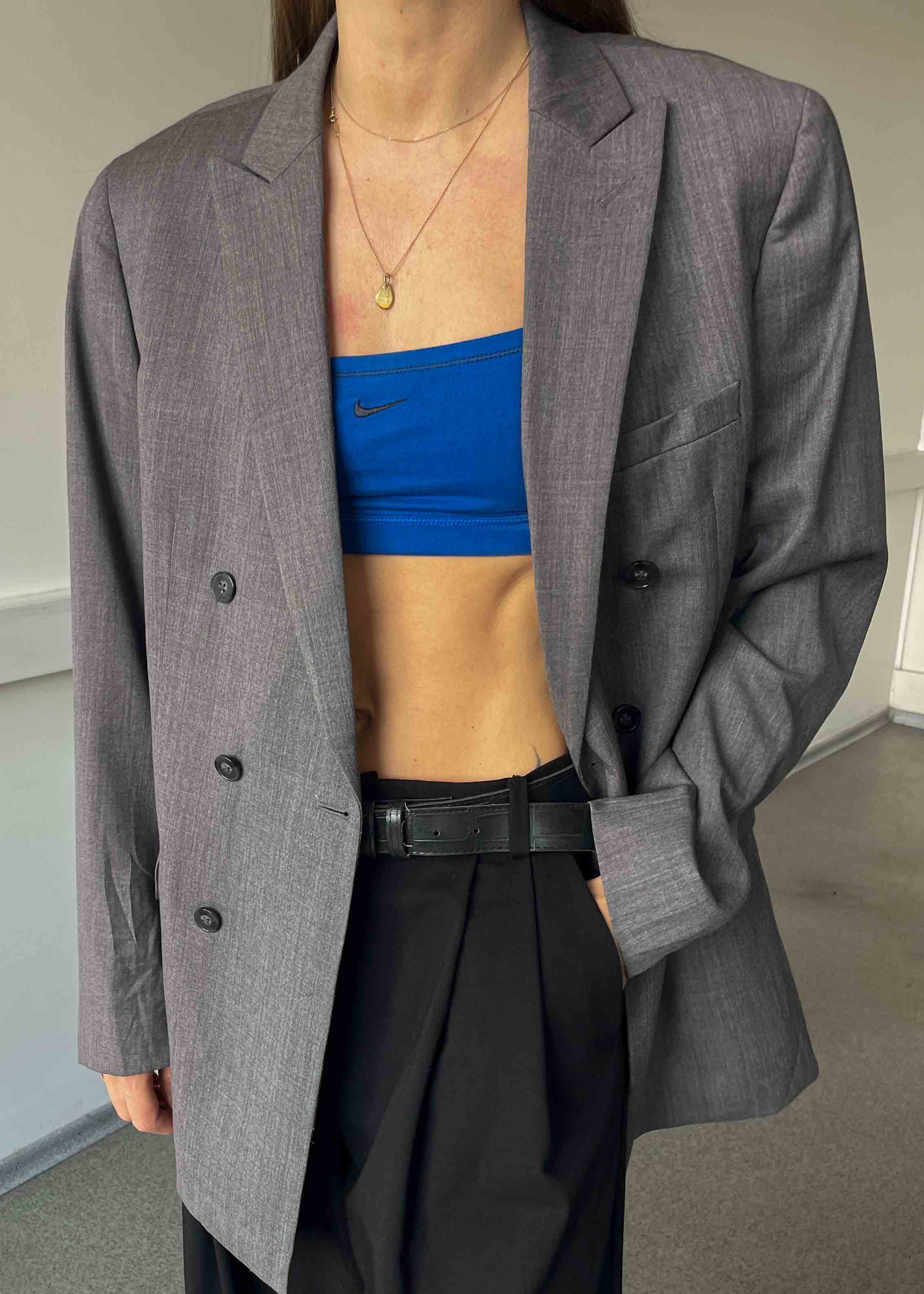 Vintage Light Grey Oversized 100% WOOL Double Breasted Blazer by CALVIN KLEIN