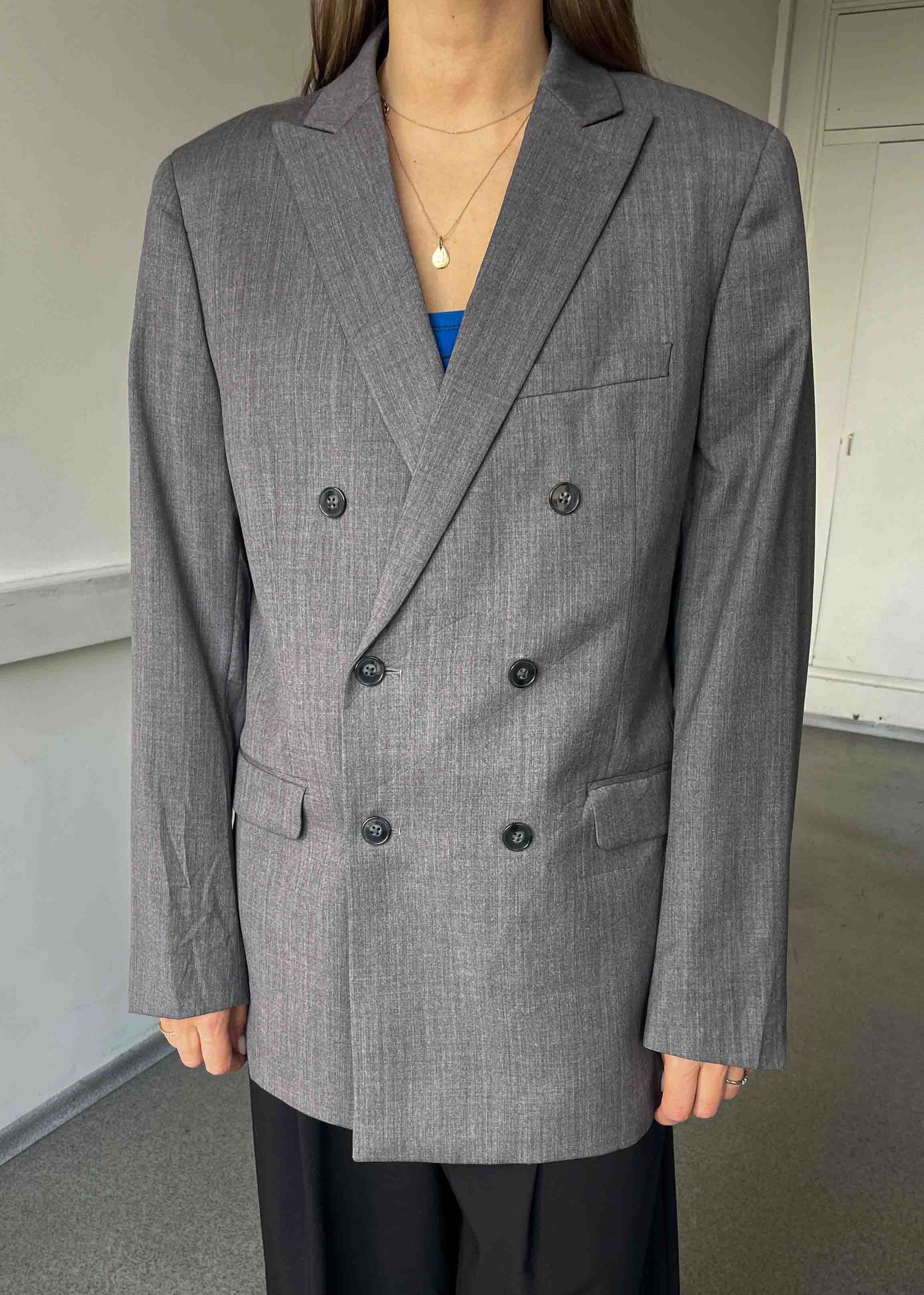 Vintage Light Grey Oversized 100% WOOL Double Breasted Blazer by CALVIN KLEIN