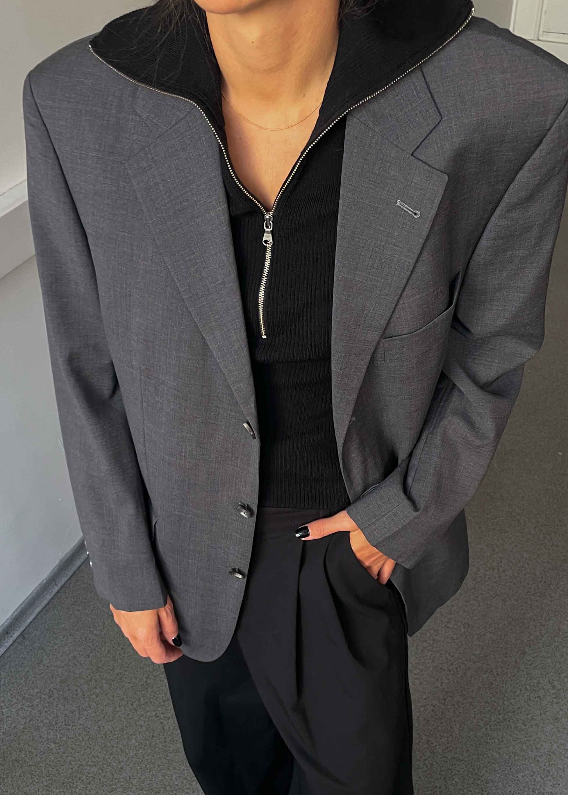 Vintage Grey Oversized 100% WOOL Oversized Blazer