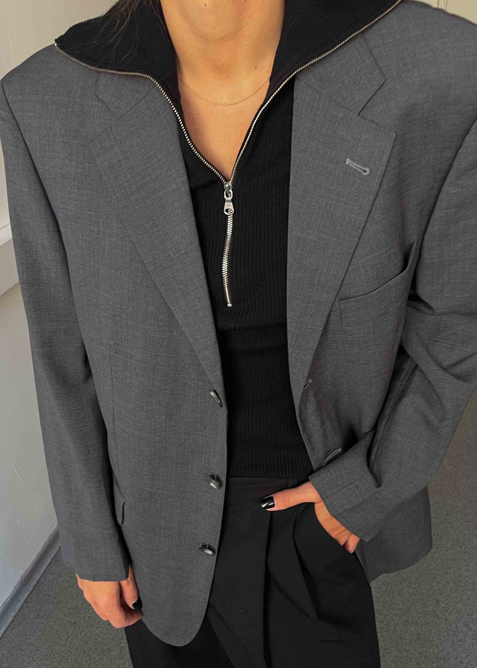 Vintage Grey Oversized 100% WOOL Oversized Blazer