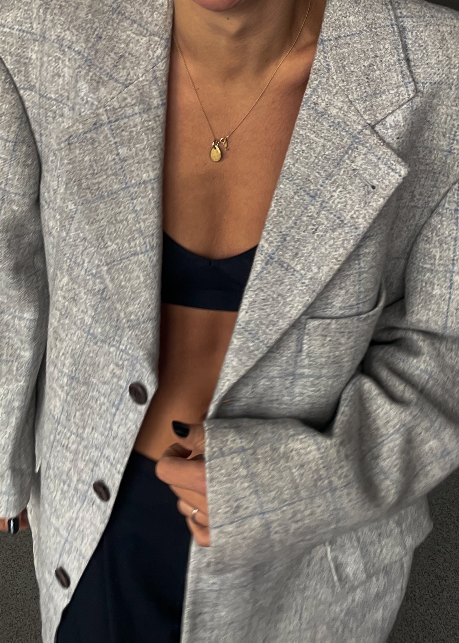 Vintage Light Grey Checked Oversized 100% WOOL Blazer