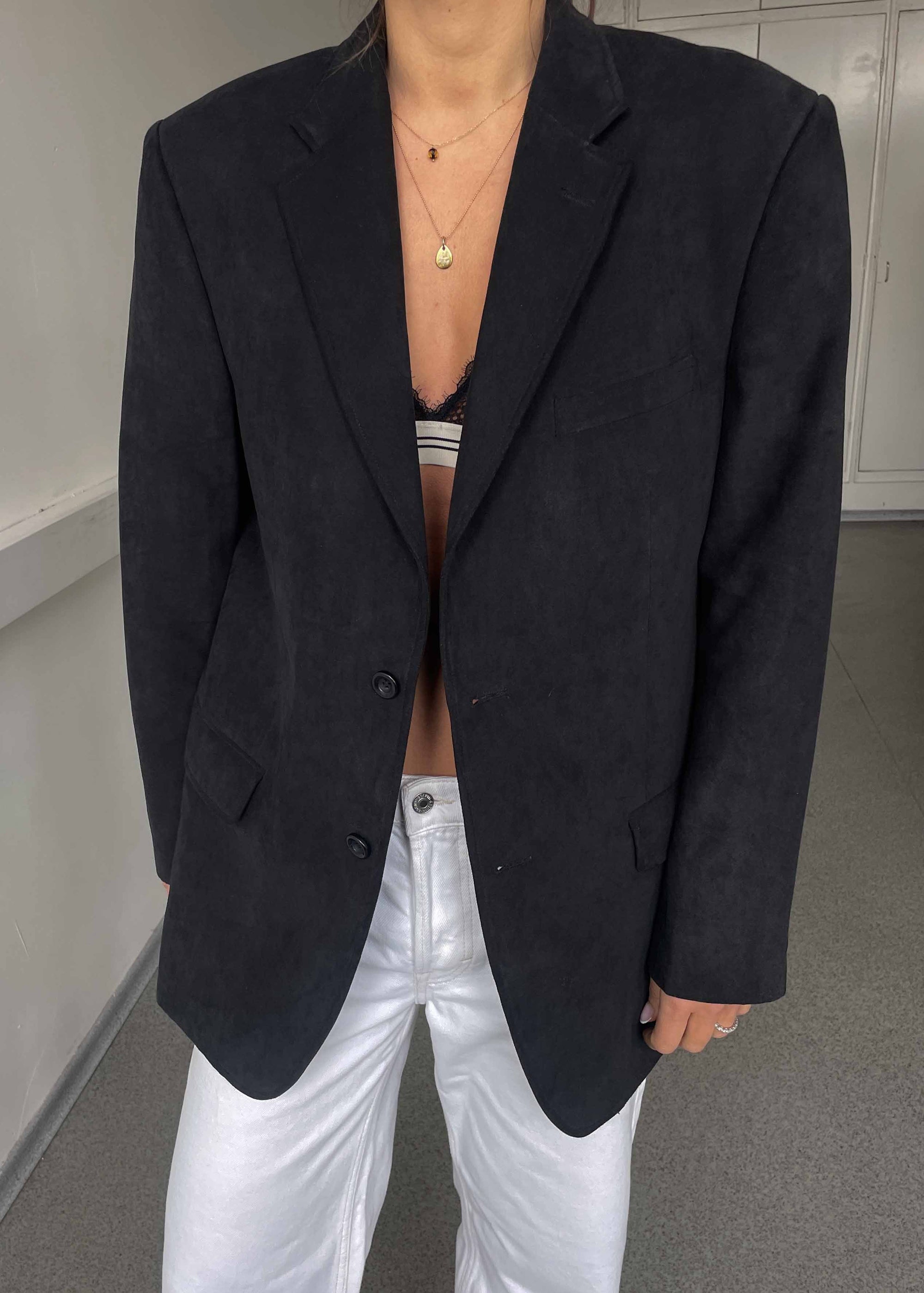Vintage Black Oversized Velvet Blazer