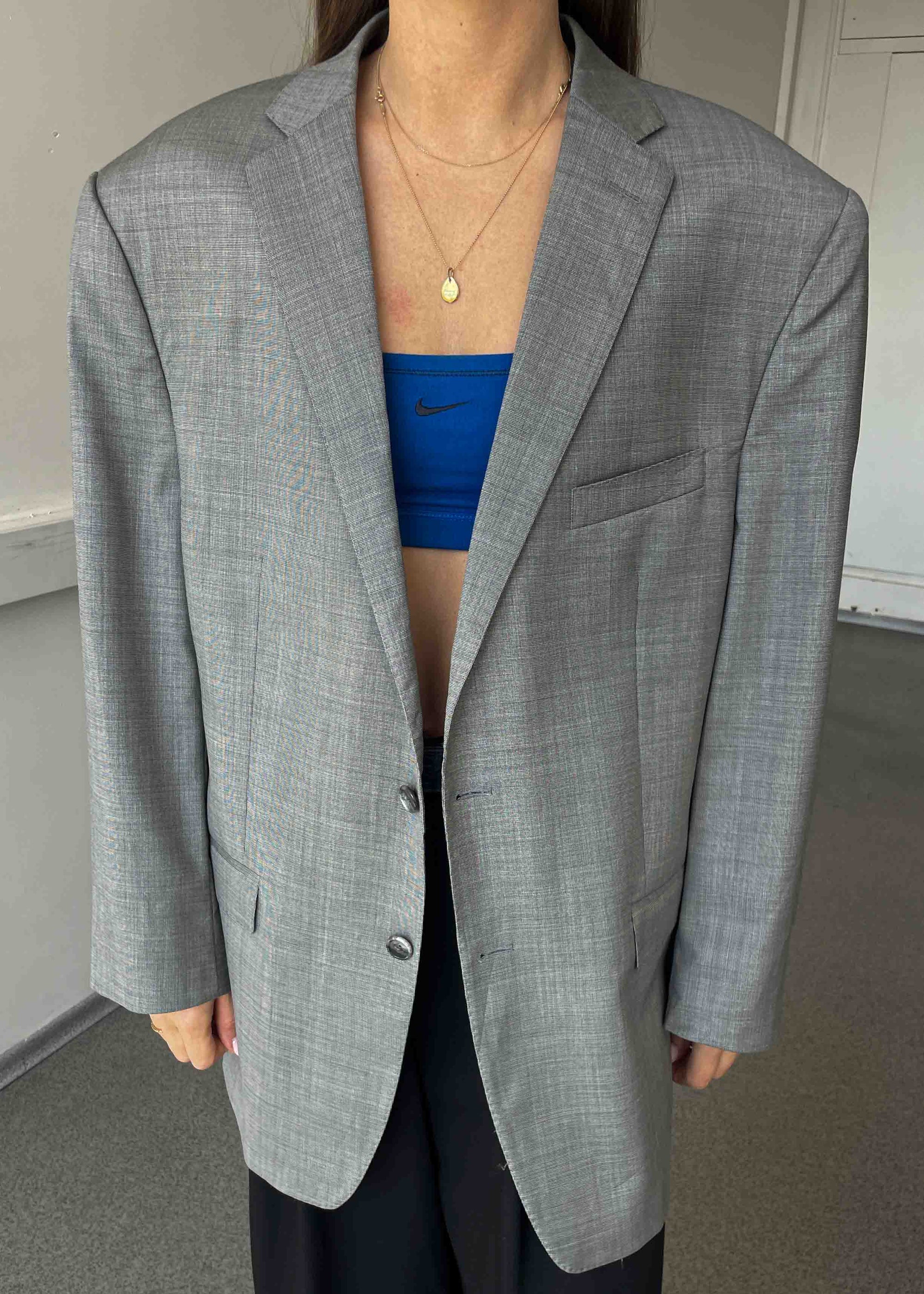 Vintage Light Grey Patterned Oversized 100% WOOL Blazer by CALVIN KLEIN