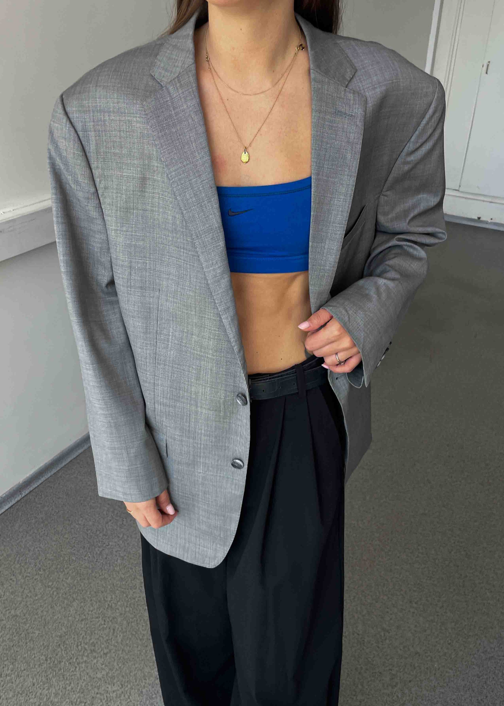 Vintage Light Grey Patterned Oversized 100% WOOL Blazer by CALVIN KLEIN