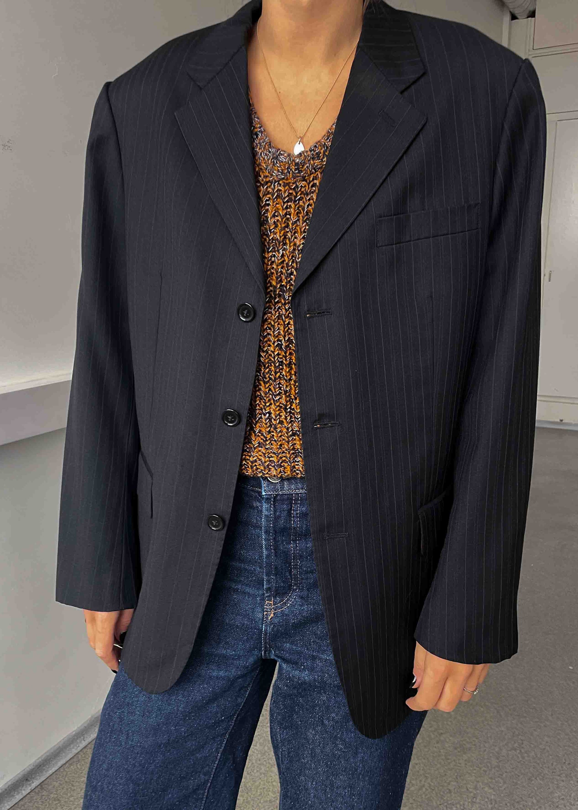 Vintage Black Stripped Oversized Blazer