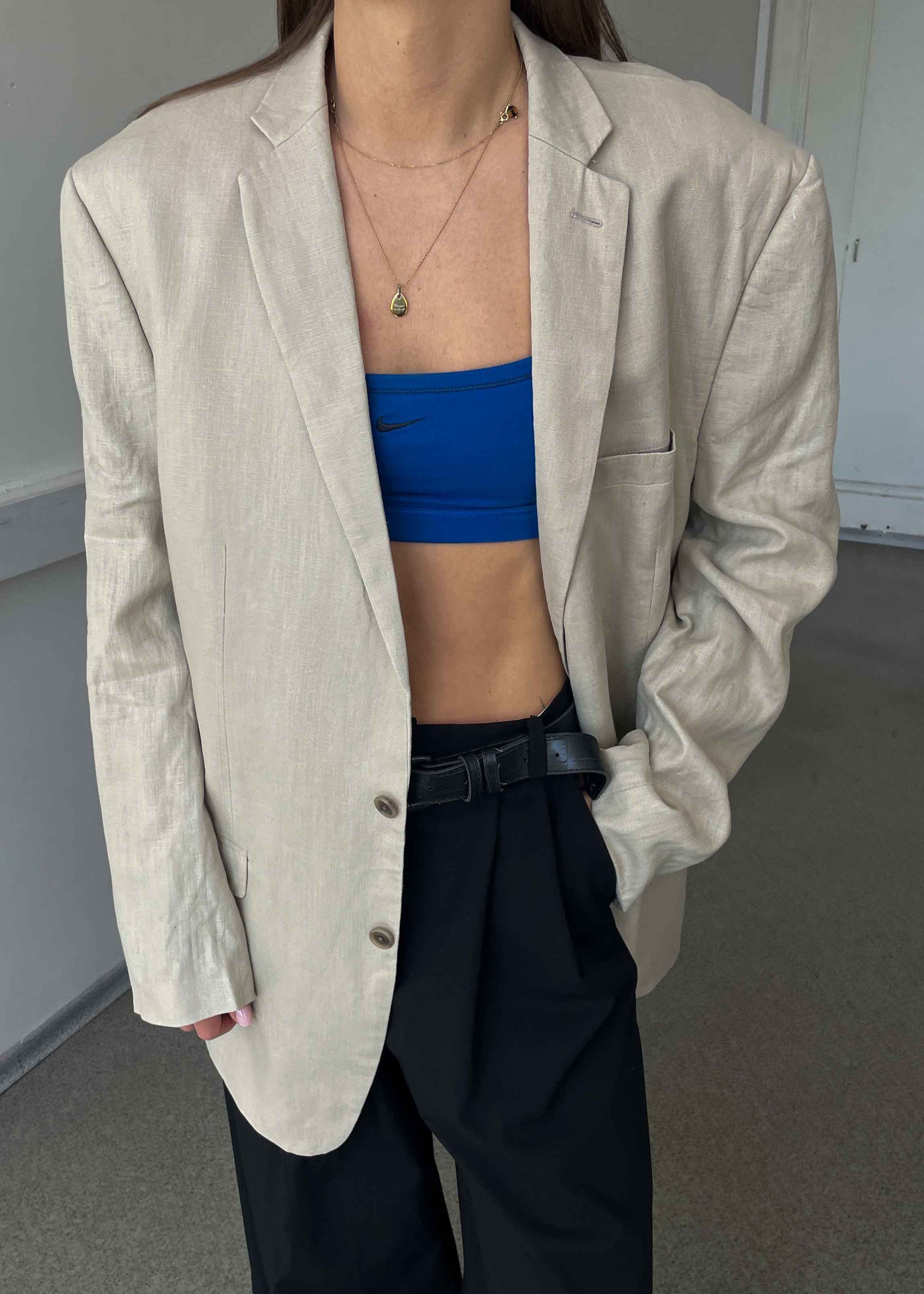 Vintage Beige Oversized 100% Linen Blazer by CALVIN KLEIN