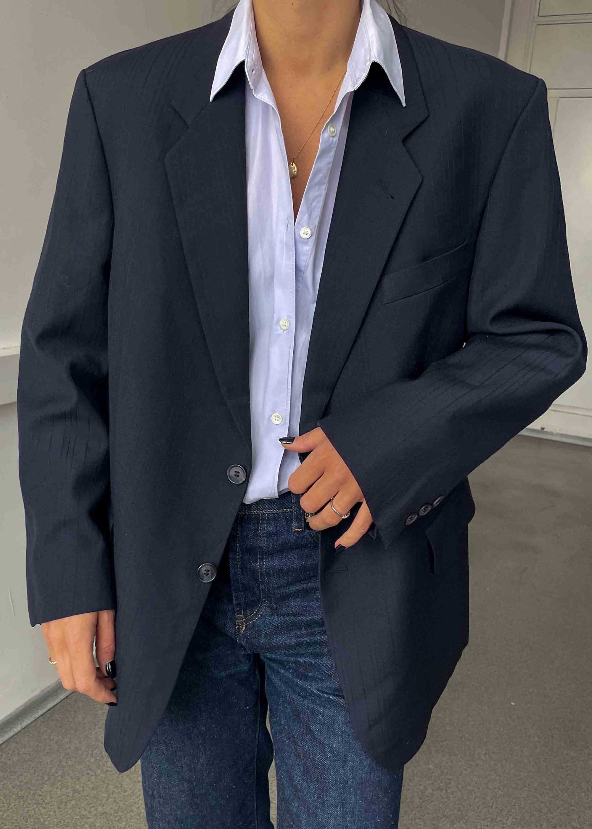 Vintage Navy Blue Stripped Oversized Blazer
