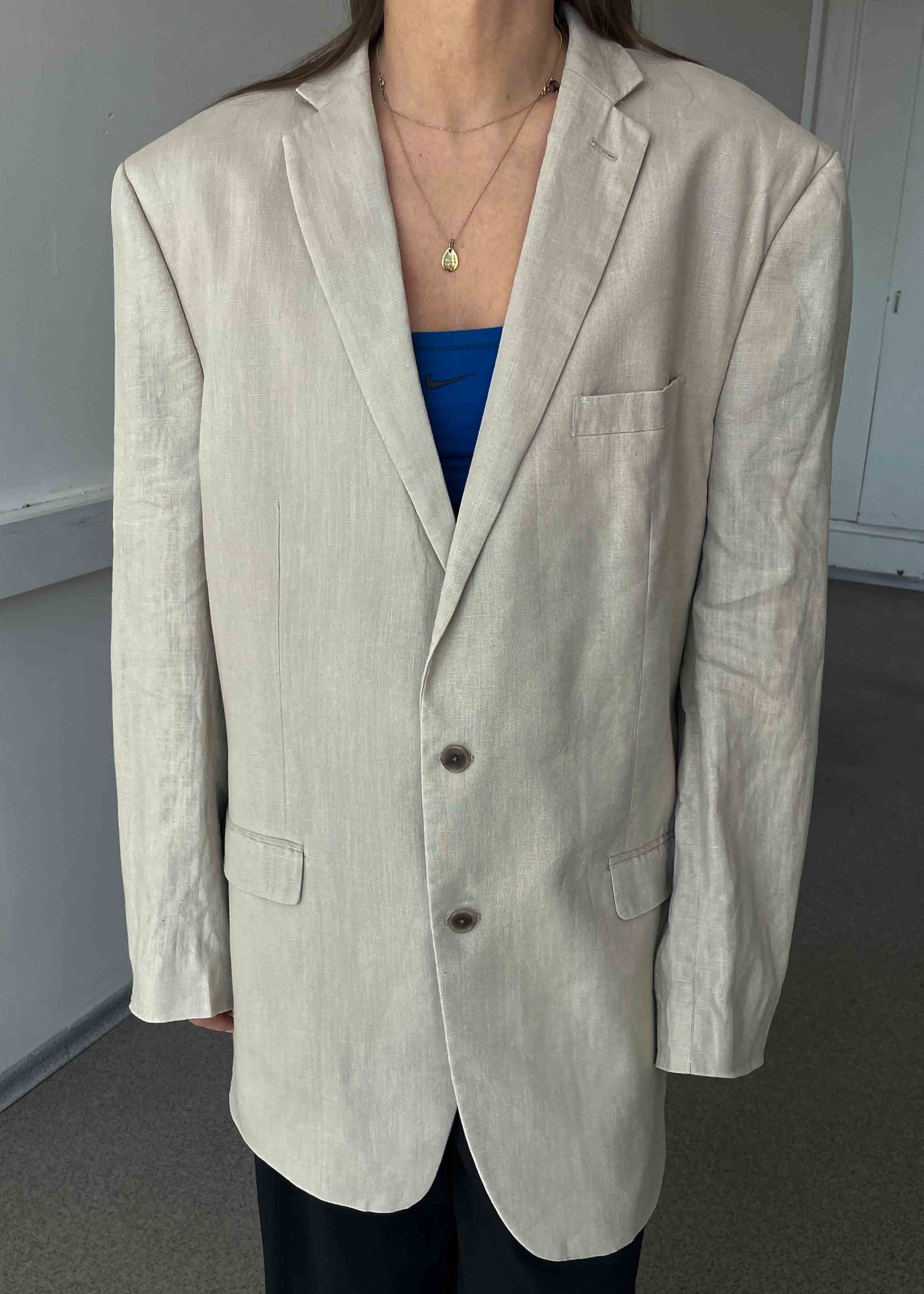 Vintage Beige Oversized 100% Linen Blazer by CALVIN KLEIN
