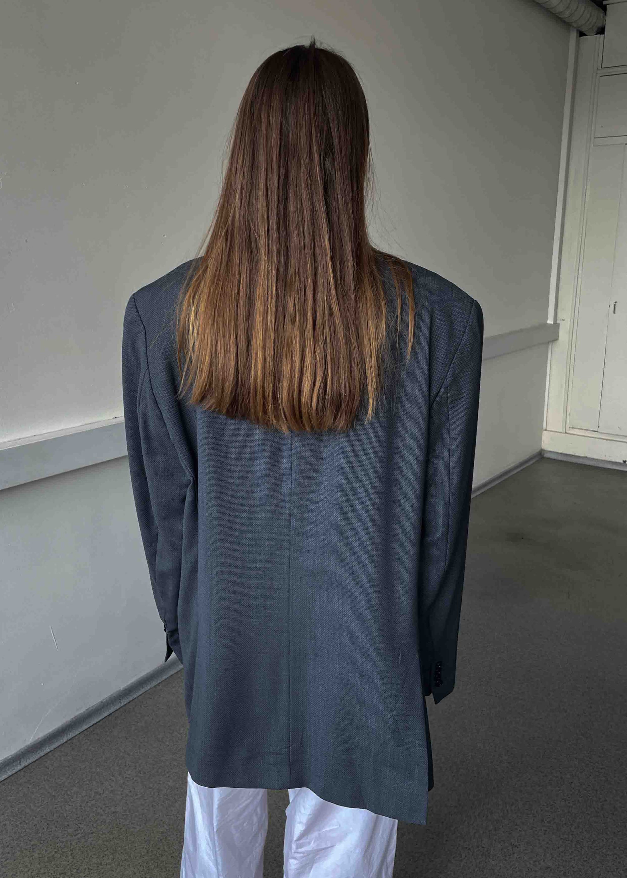 Vintage Grey & Blue Patterned Oversized 100% WOOL Blazer by CALVIN KLEIN