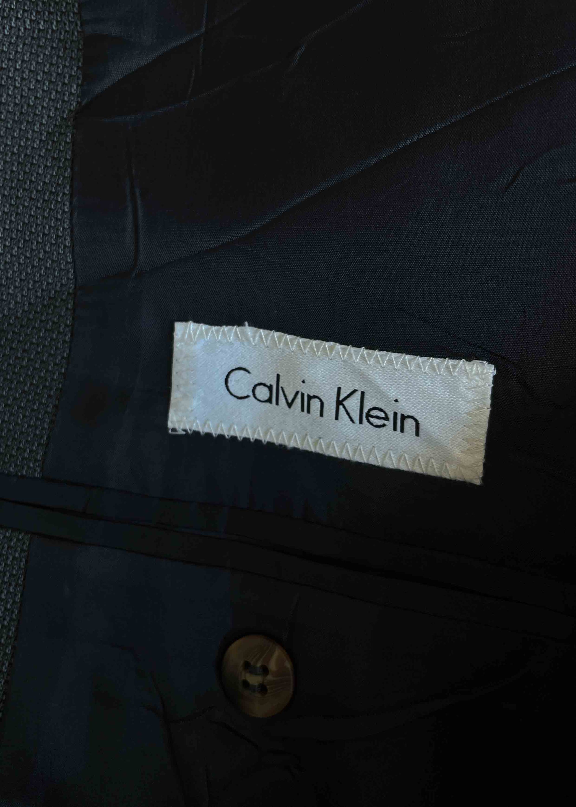 Vintage Grey & Blue Patterned Oversized 100% WOOL Blazer by CALVIN KLEIN