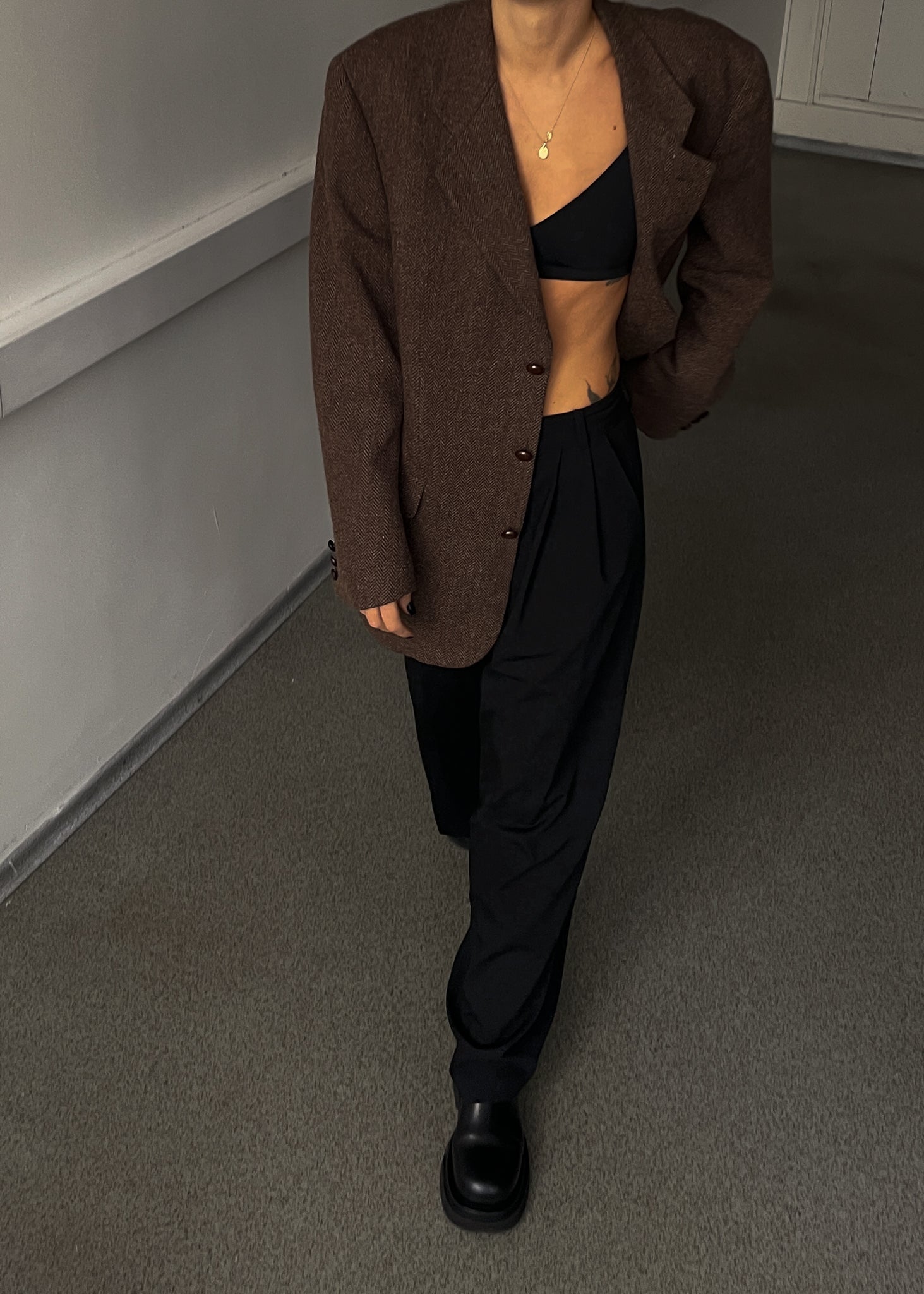 Vintage Brown Patterned Oversized Blazer