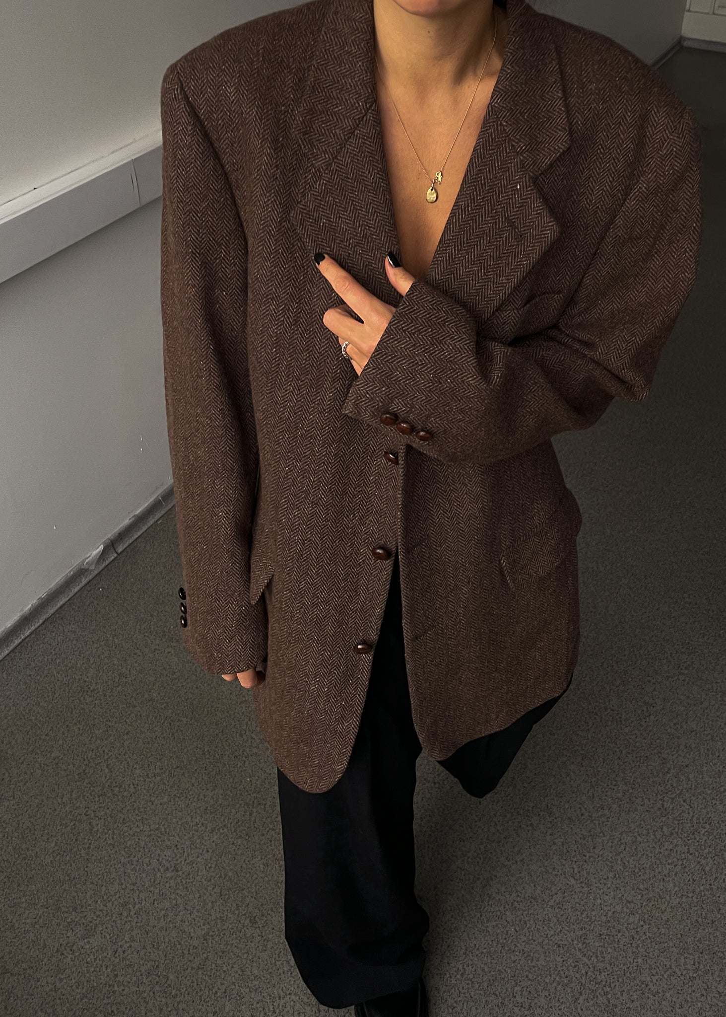 Vintage Brown Patterned Oversized Blazer