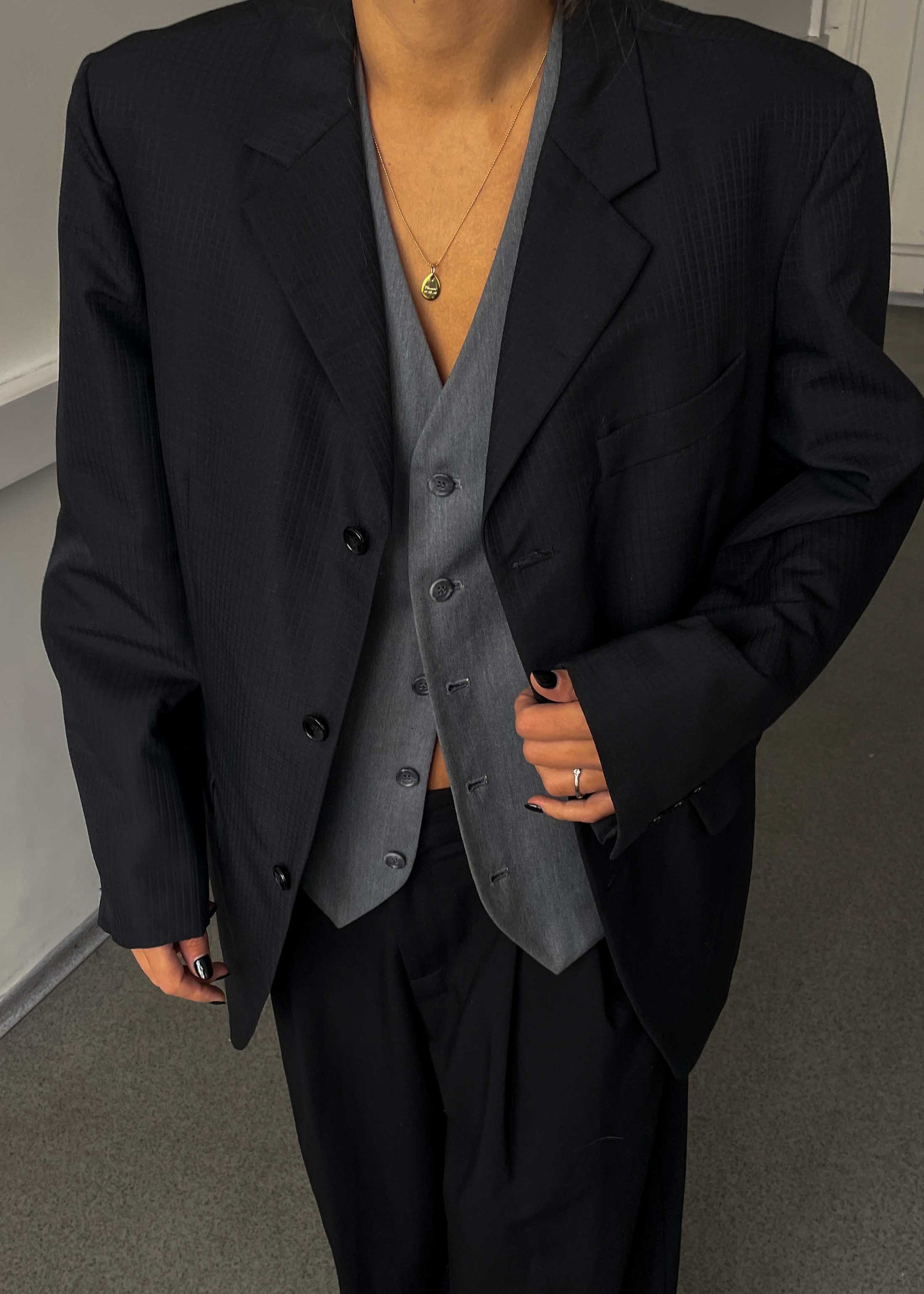 Vintage Black Patterned Oversized Blazer