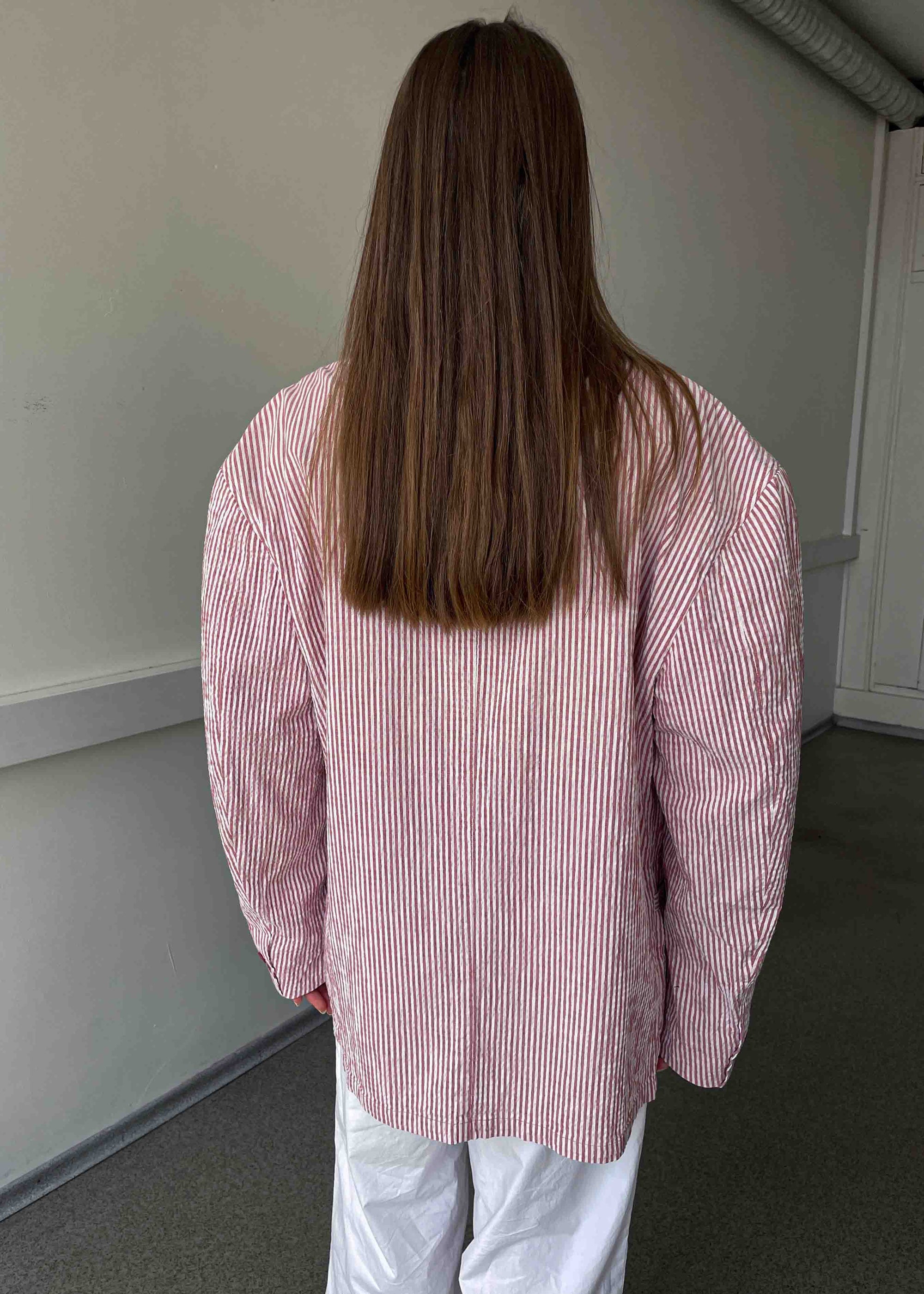 Vintage White & Red Striped Oversized Light Weight Blazer