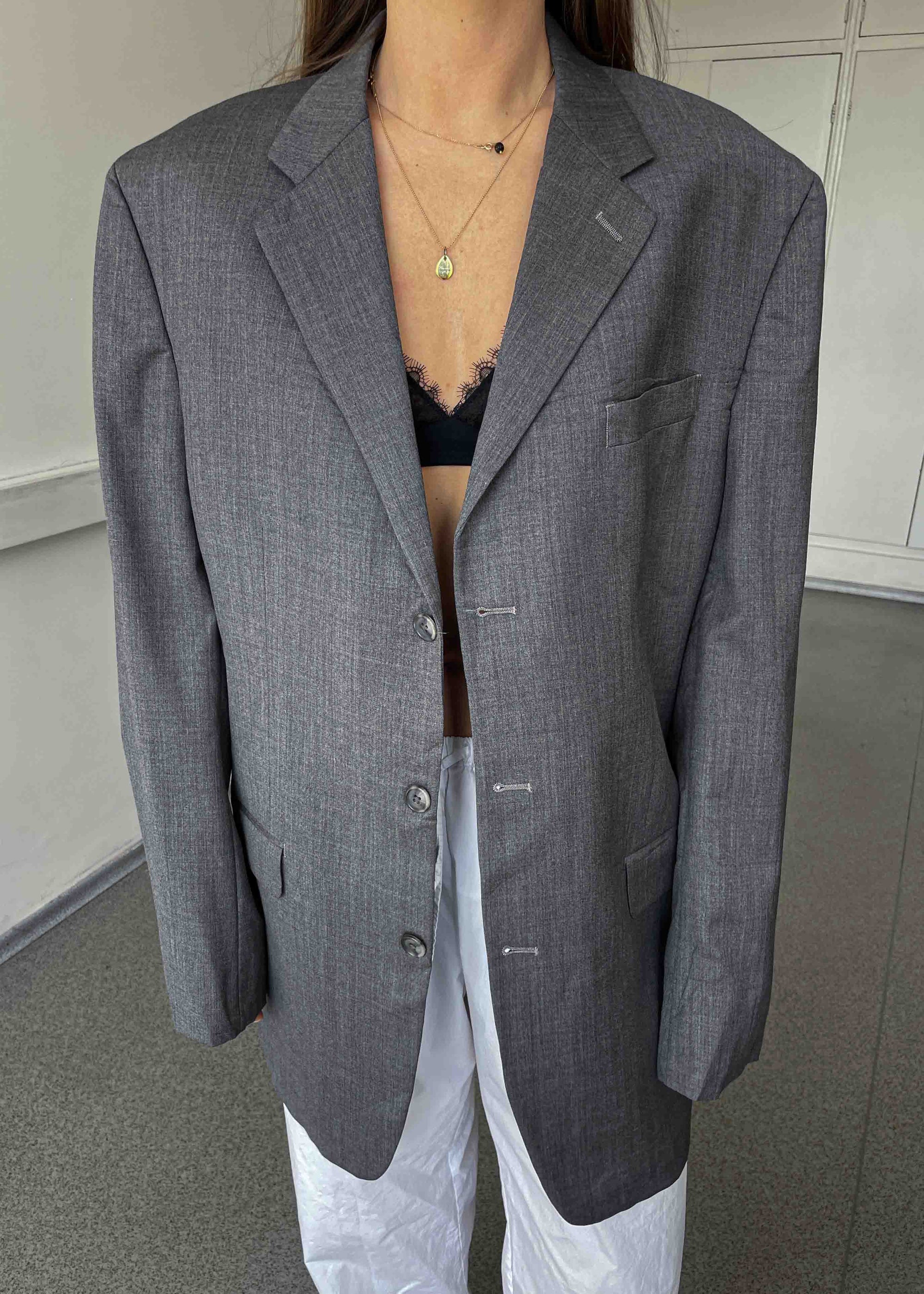 Vintage Grey Oversized 100% WOOL Blazer by CALVIN KLEIN