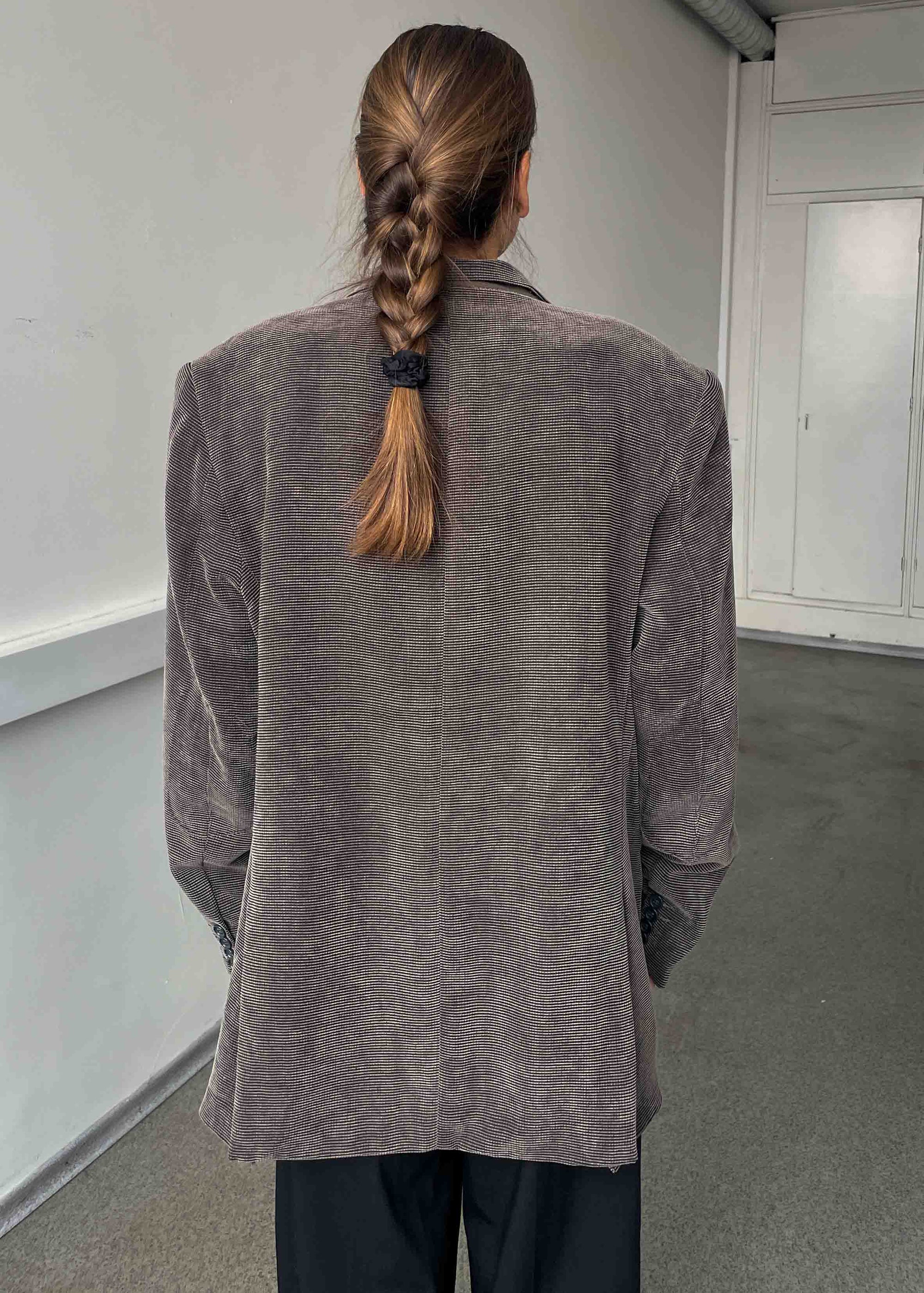 Vintage Grey Patterned Velvet Oversized Blazer