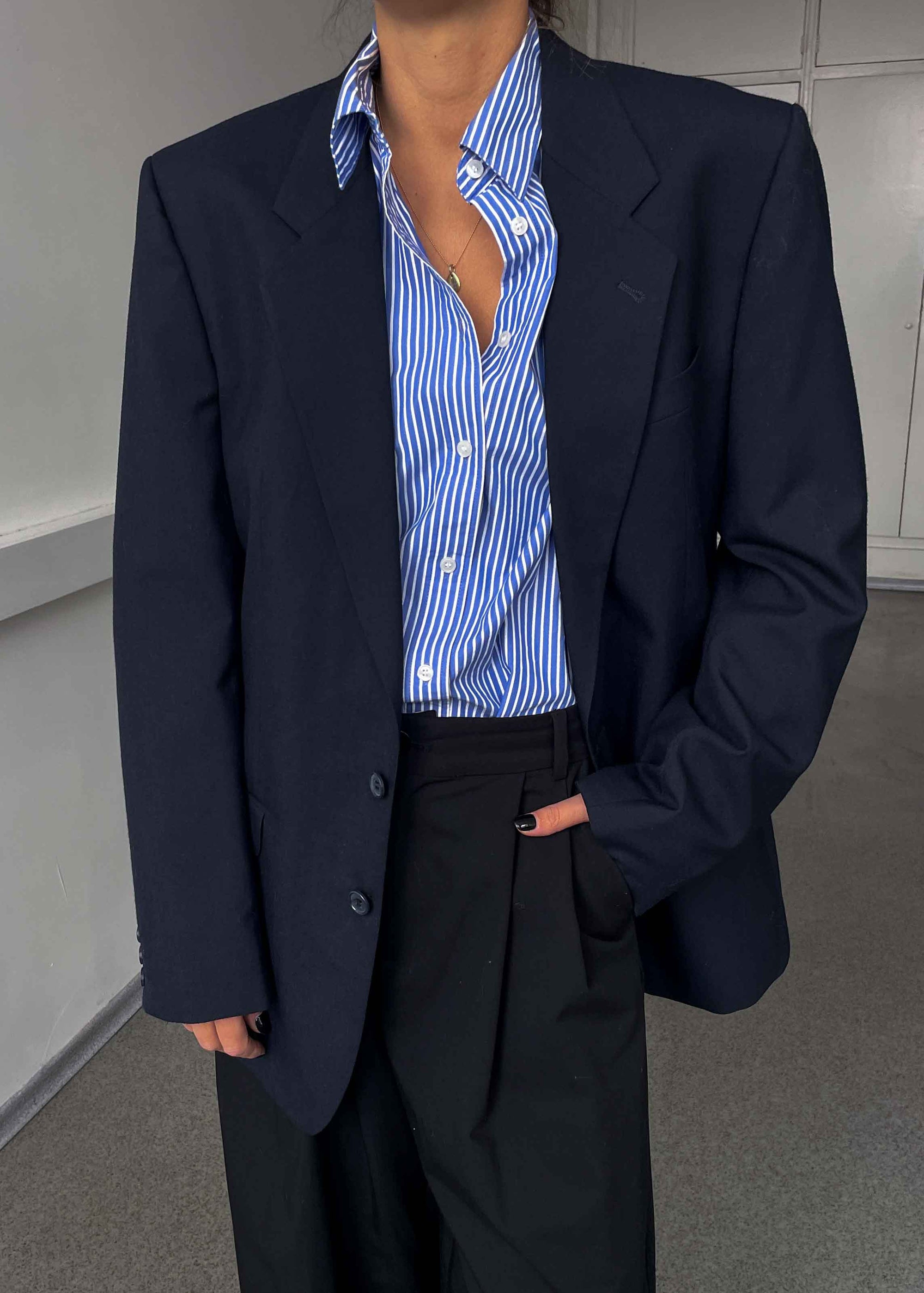 Vintage Navy Blue Oversized Blazer