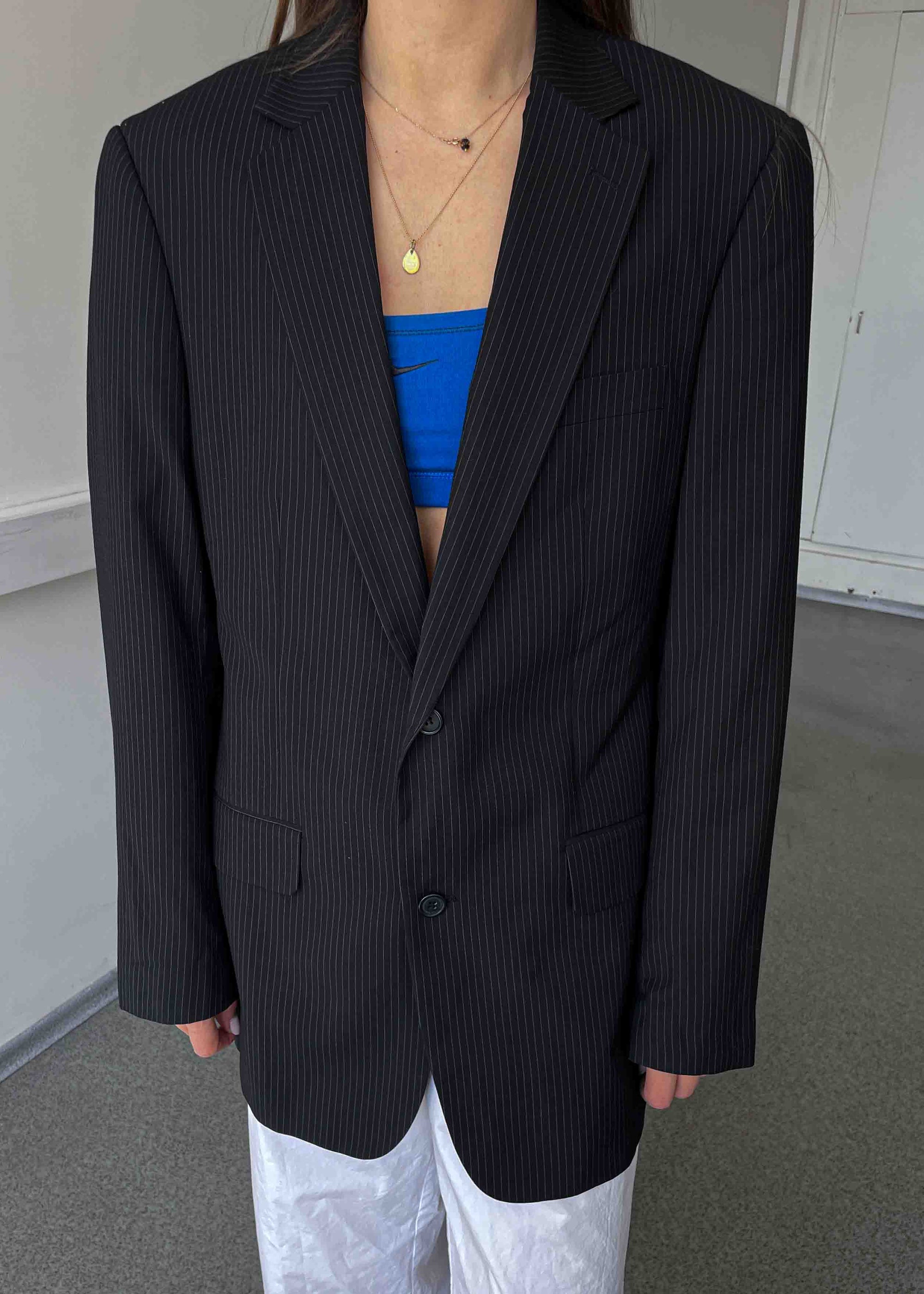 Vintage Classic Black Stripped Oversized Blazer
