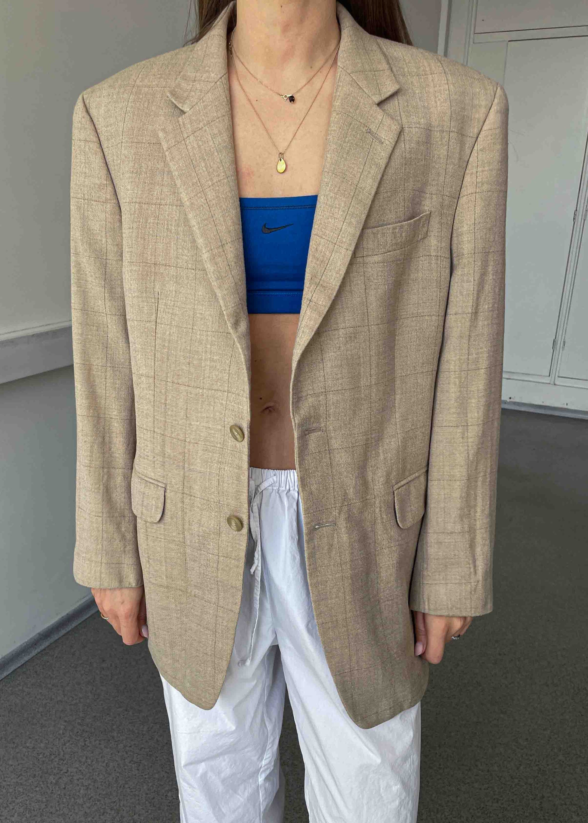 Vintage Camel Brown Checked Oversized Blazer by RALPH LAUREN