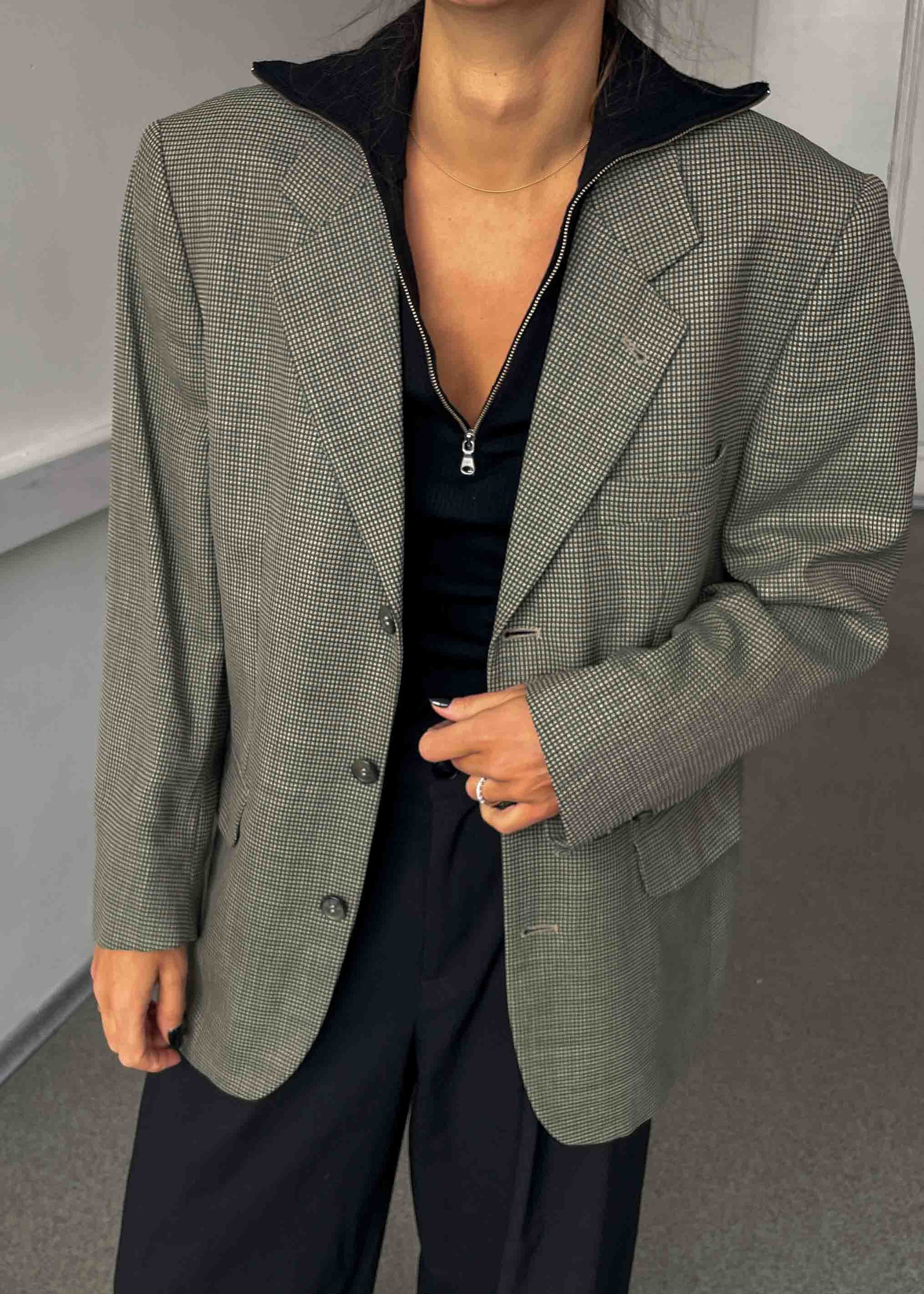 Vintage Sage Green Patterned Oversized Blazer
