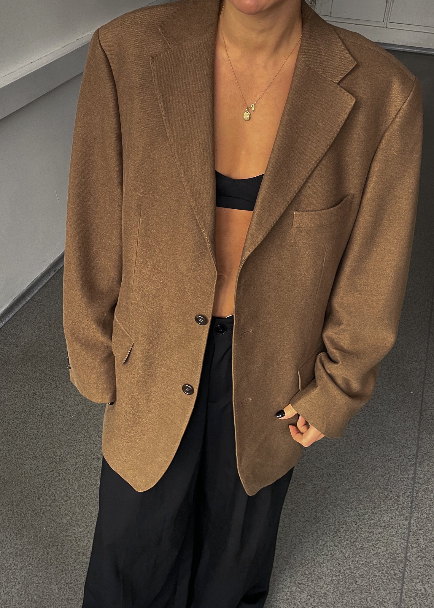 Vintage Camel Brown Brushed Wool Oversized Blazer