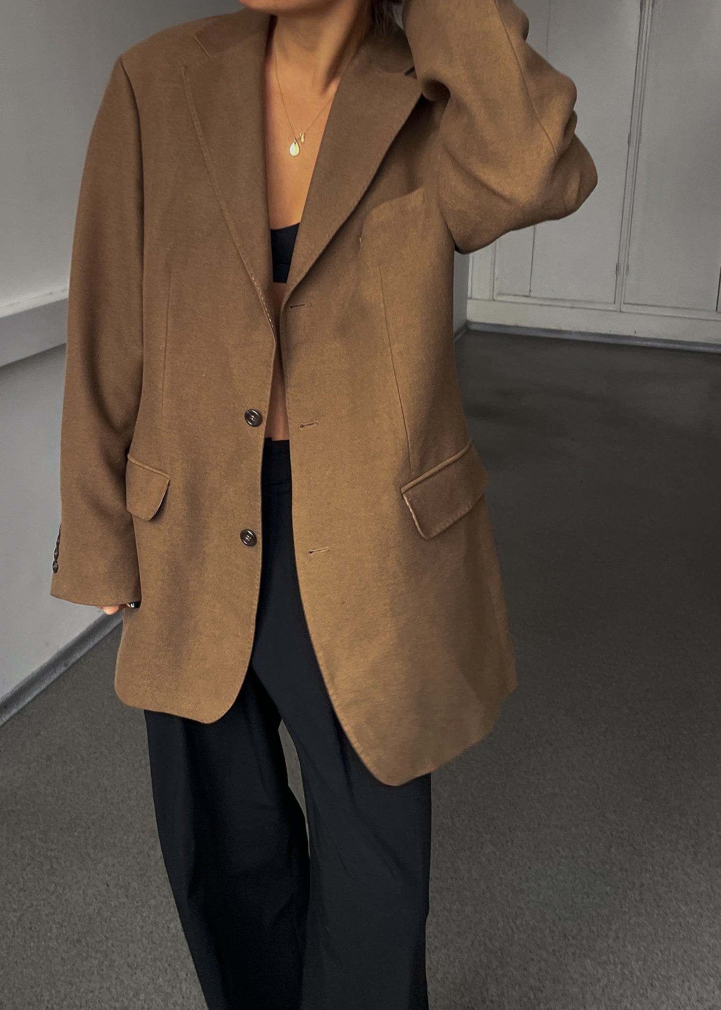 Vintage Camel Brown Brushed Wool Oversized Blazer