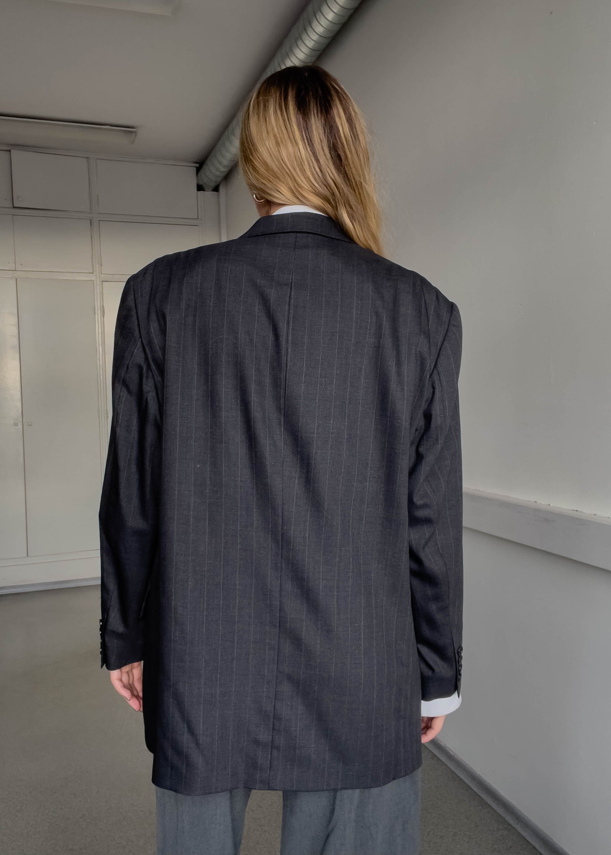 Vintage Grey Striped Oversized Blazer