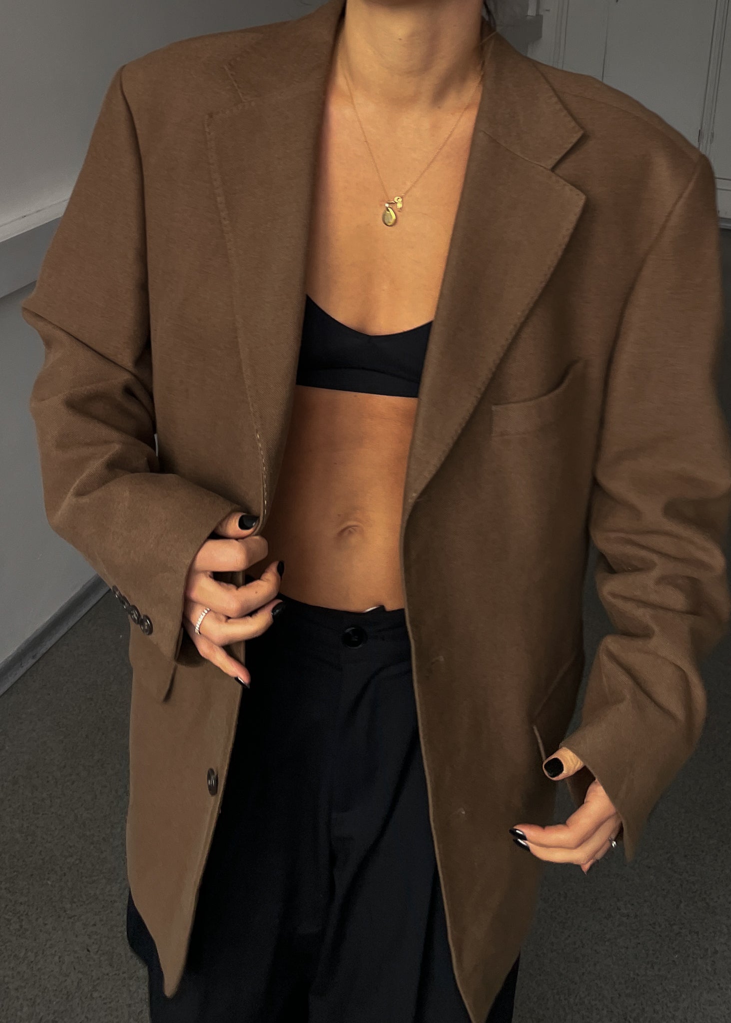 Vintage Camel Brown Brushed Wool Oversized Blazer