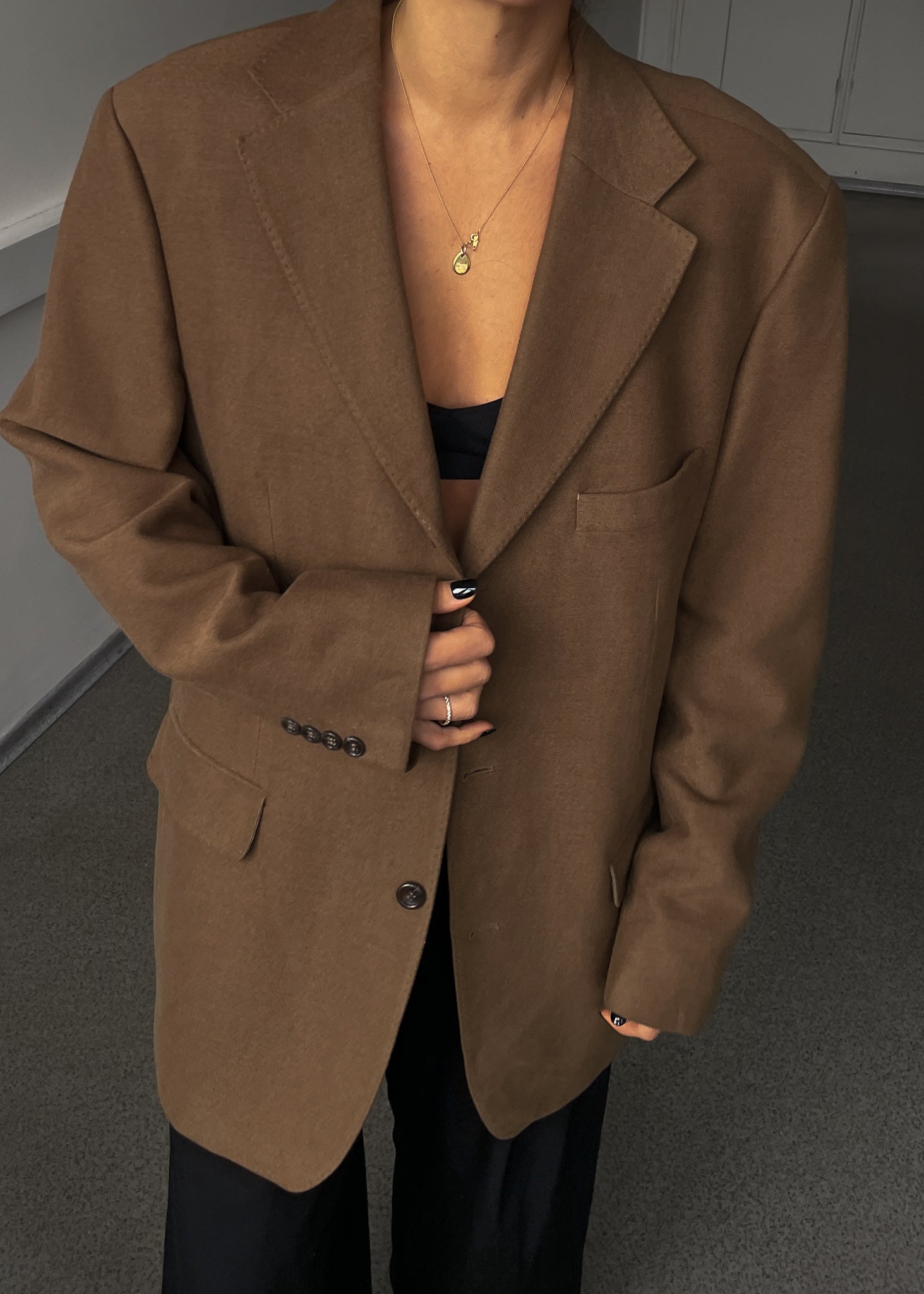 Vintage Camel Brown Brushed Wool Oversized Blazer