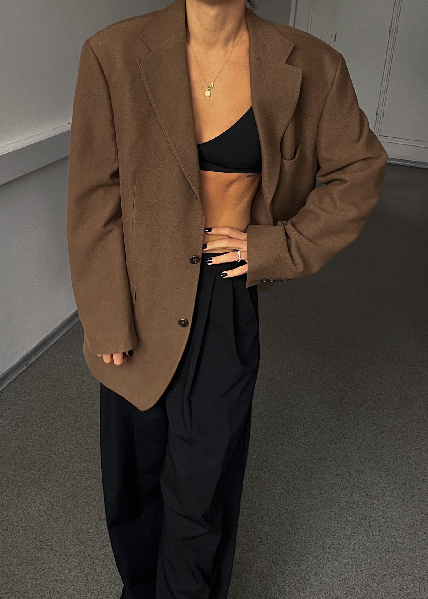 Vintage Camel Brown Brushed Wool Oversized Blazer