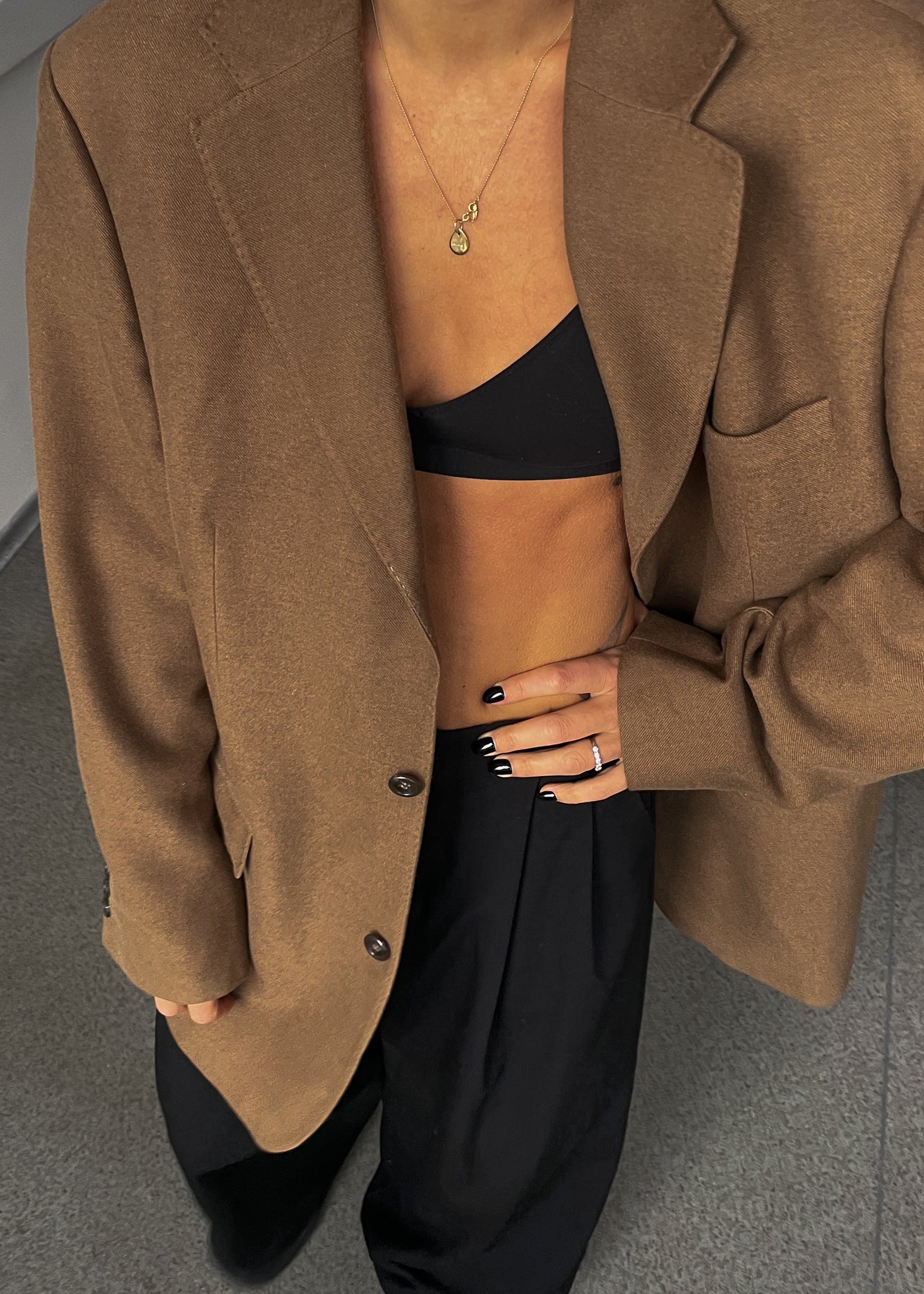 Vintage Camel Brown Brushed Wool Oversized Blazer