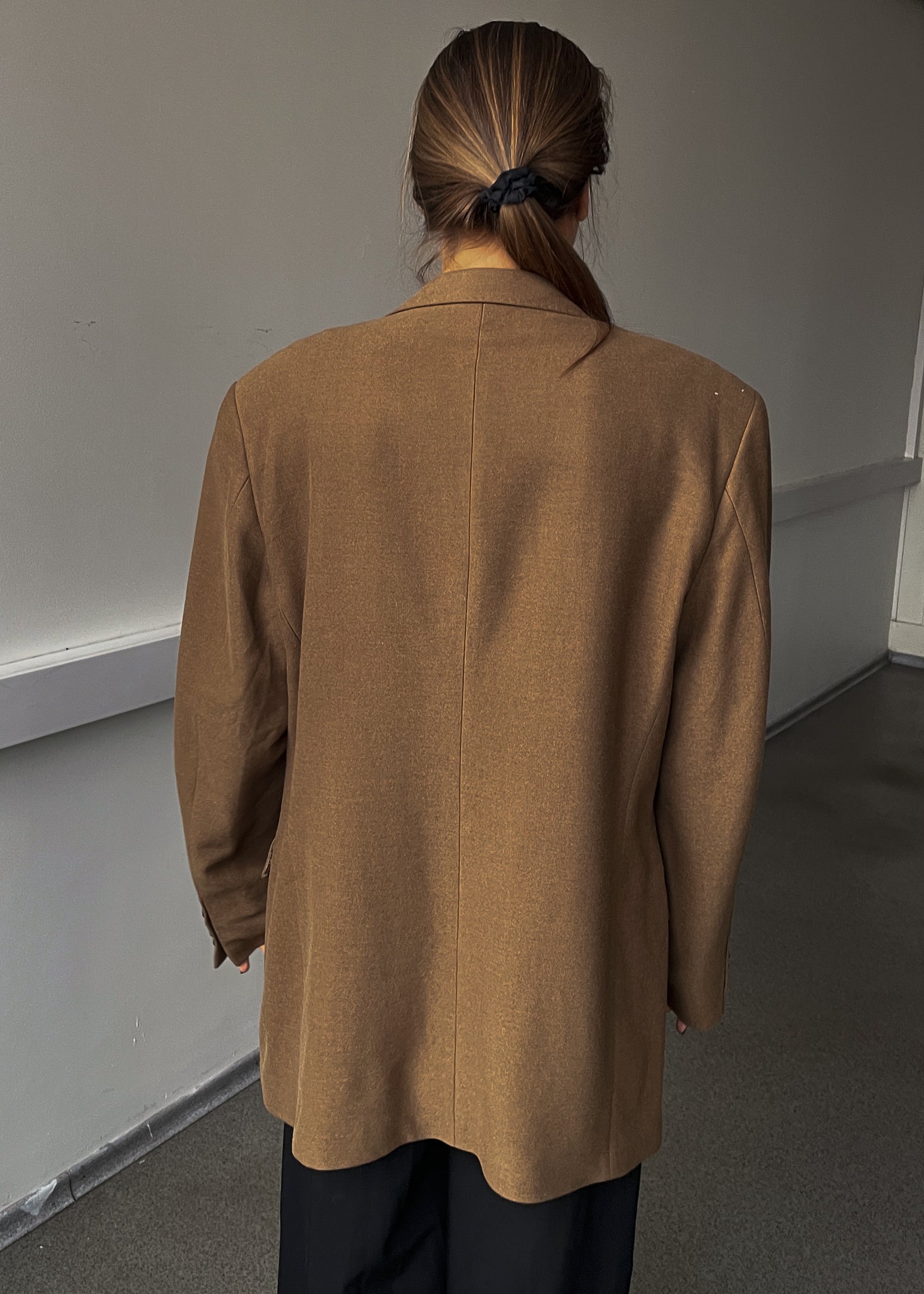 Vintage Camel Brown Brushed Wool Oversized Blazer