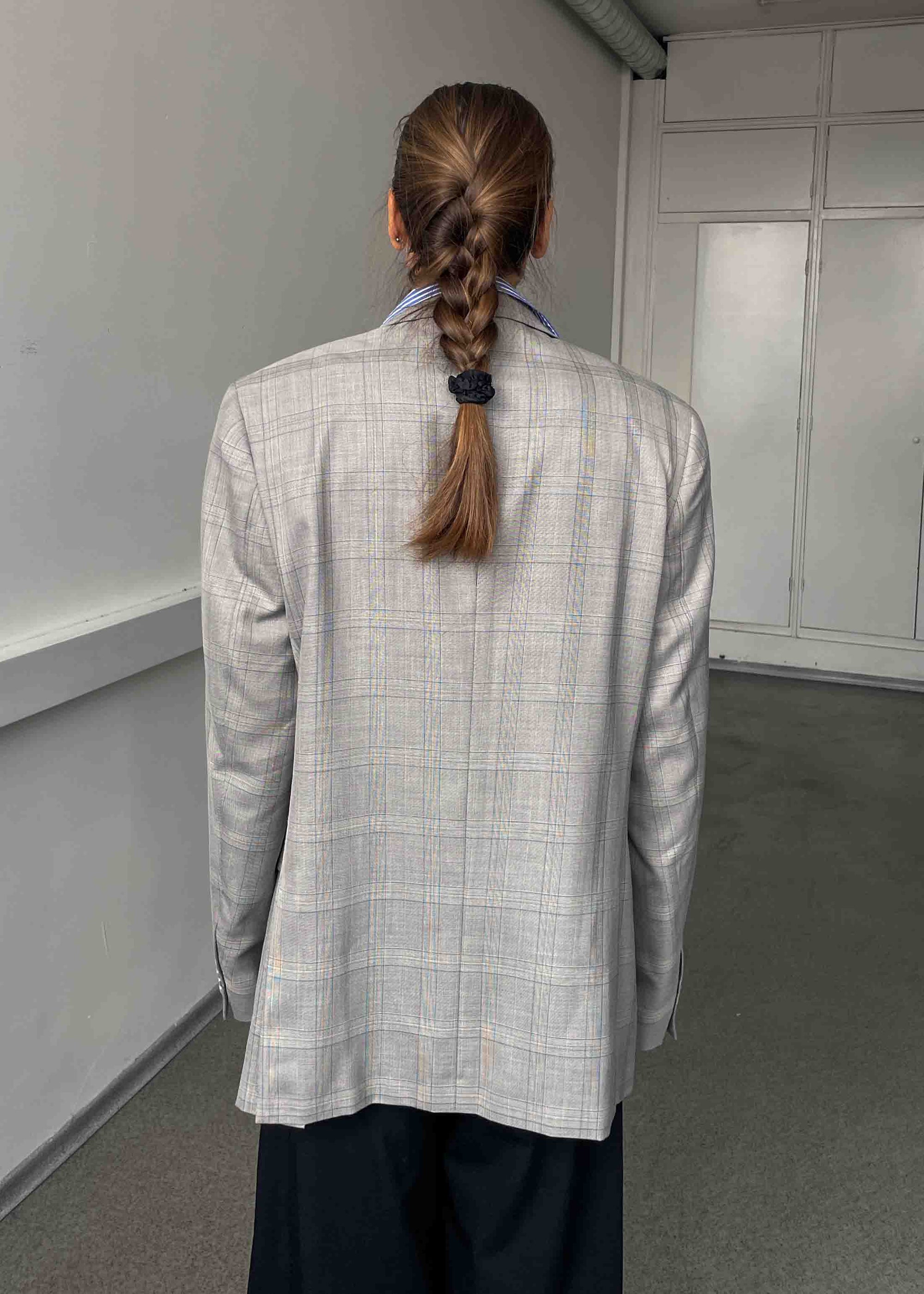 Vintage Light Grey Checked Oversized Blazer