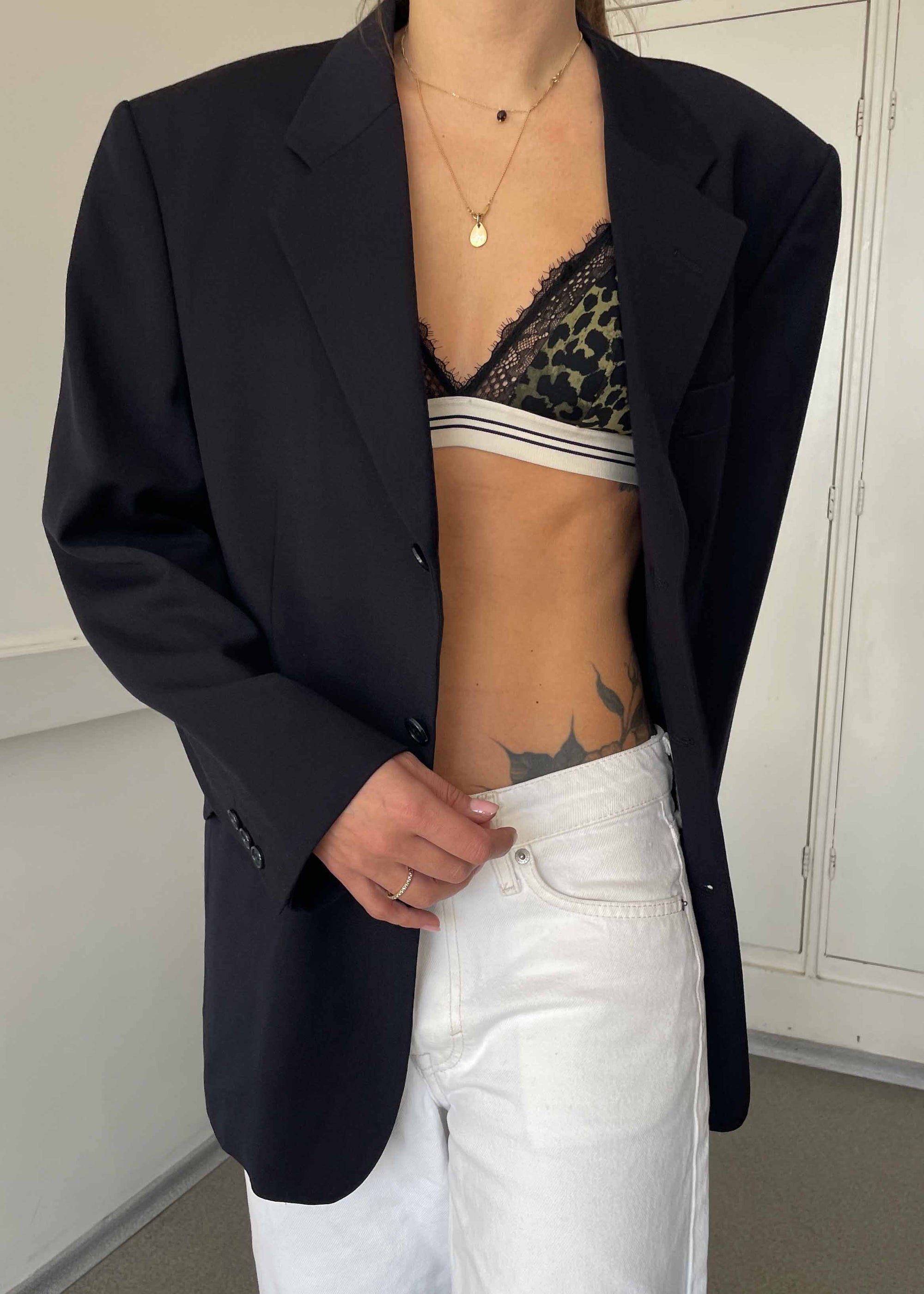 Vintage Navy Blue 100% WOOL Oversized Blazer