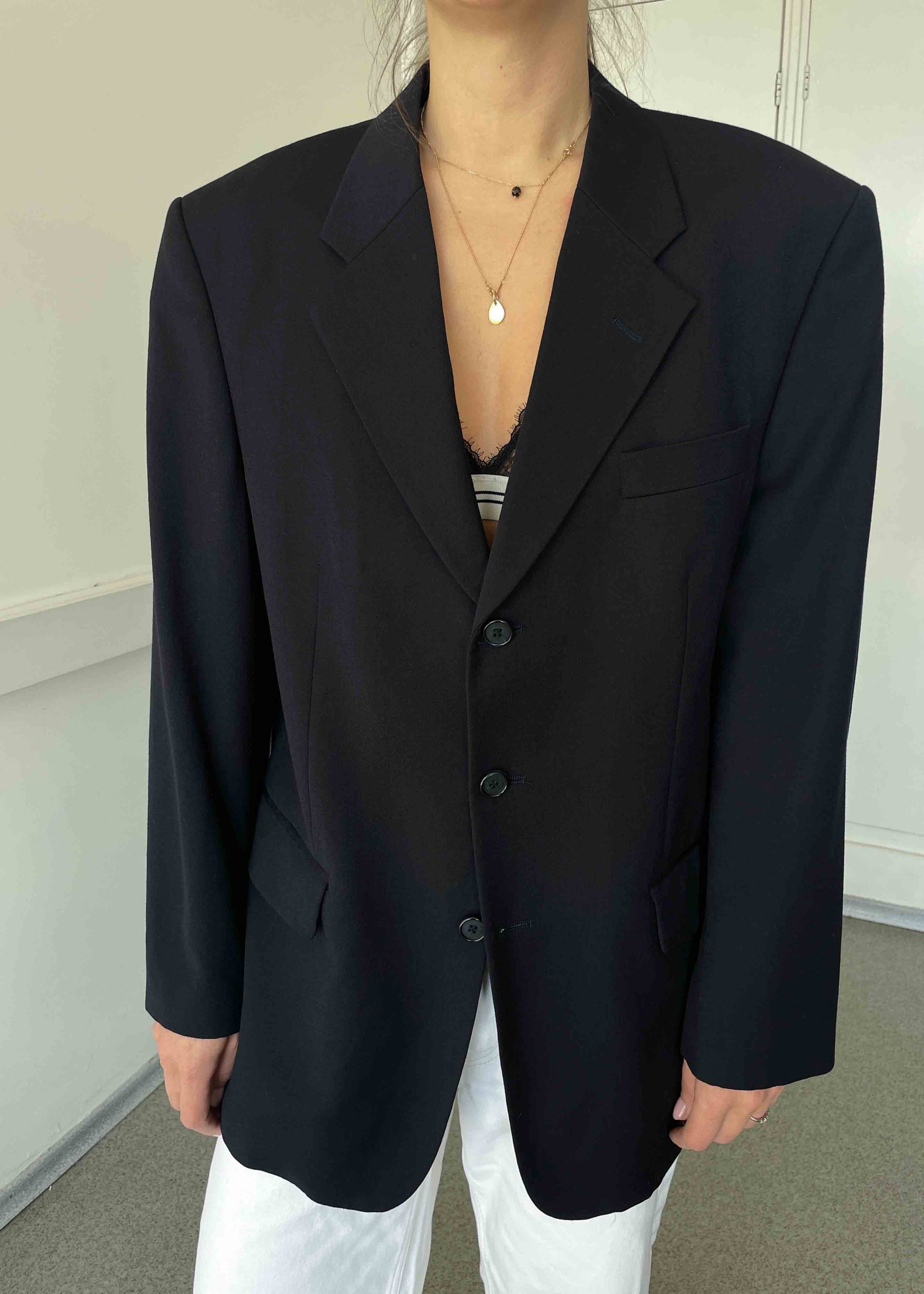 Vintage Navy Blue 100% WOOL Oversized Blazer