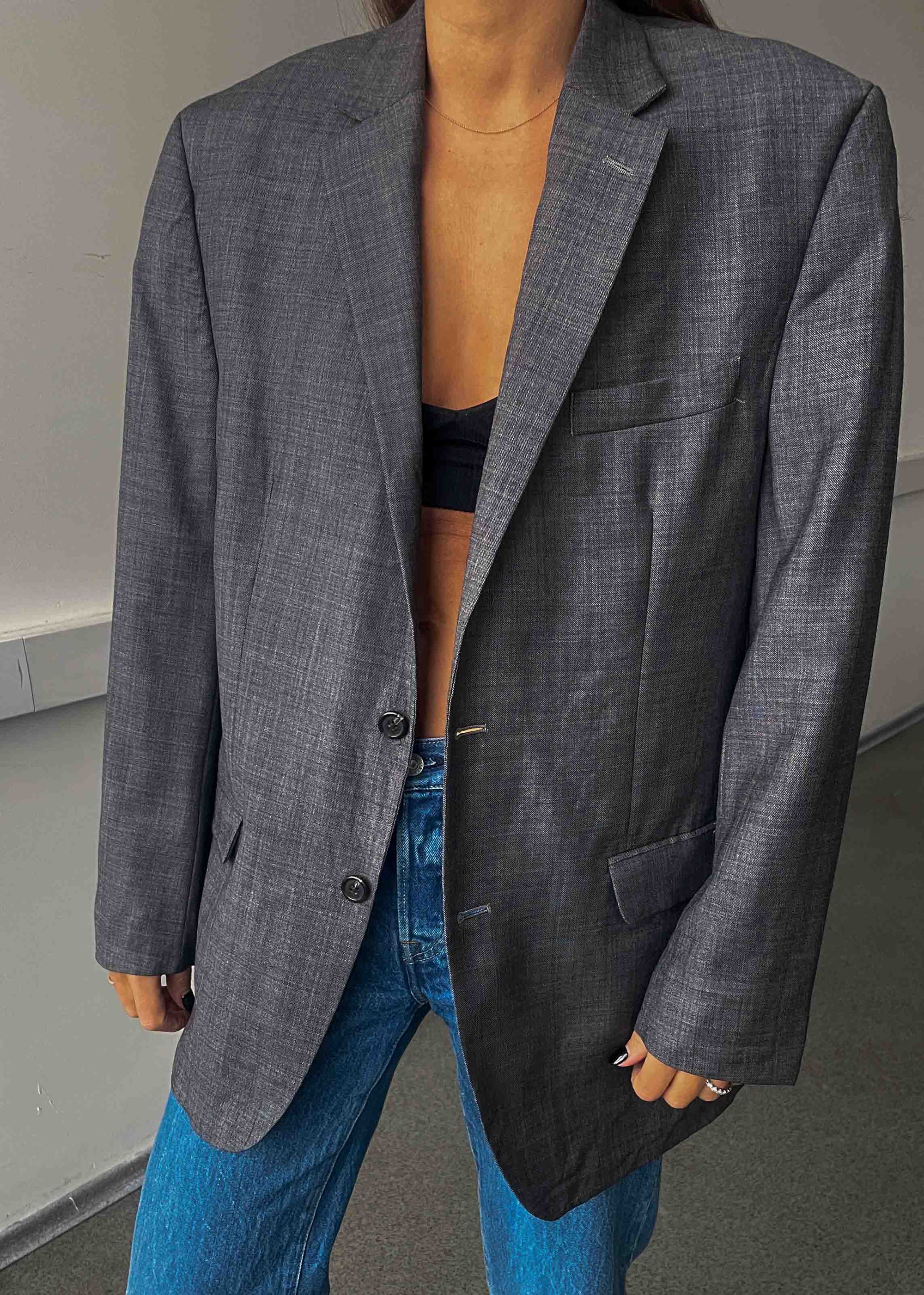 Vintage Grey Oversized 100% WOOL Blazer Chaps by RALPH LAUREN