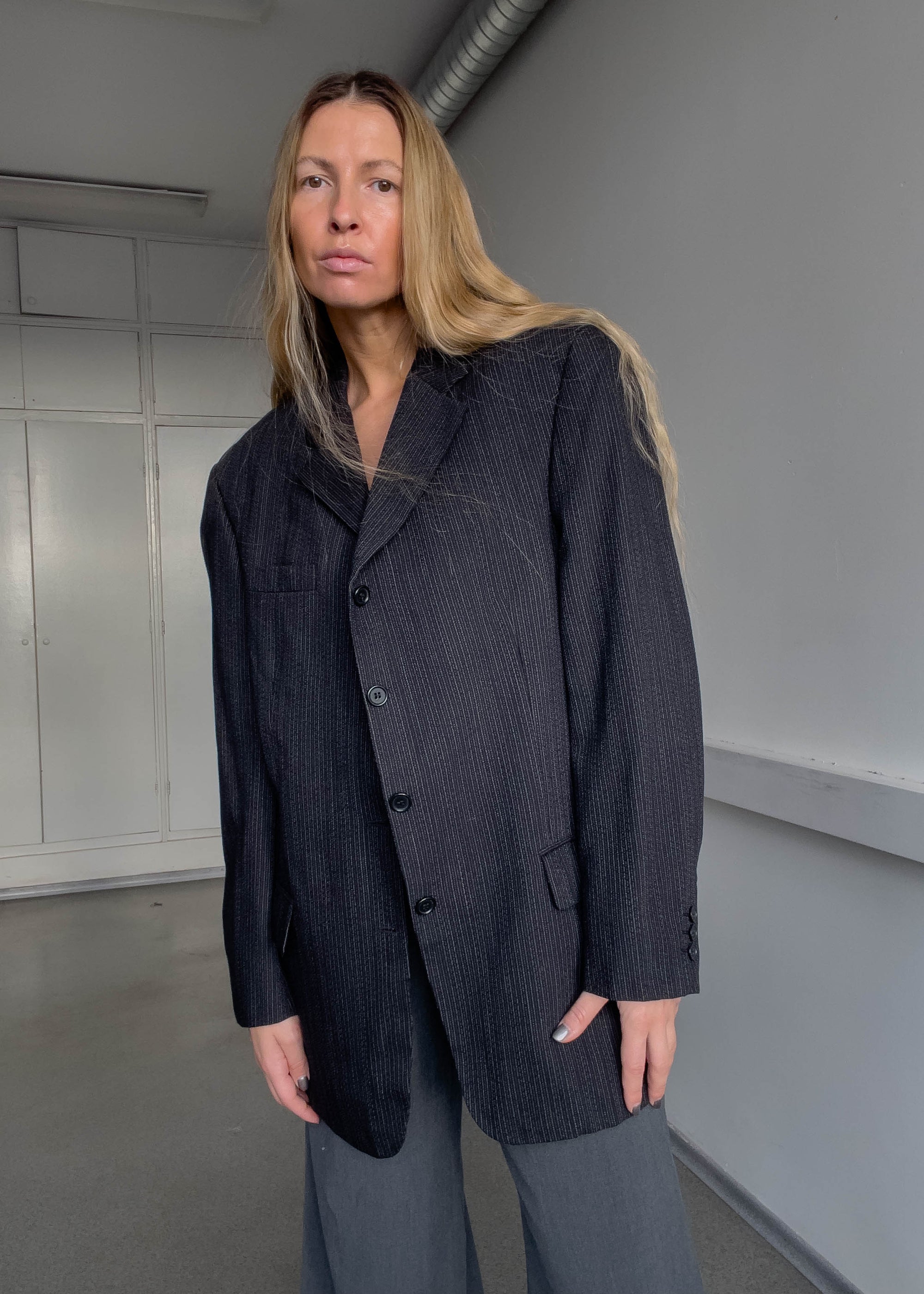 Vintage Black Stripy Oversized Blazer