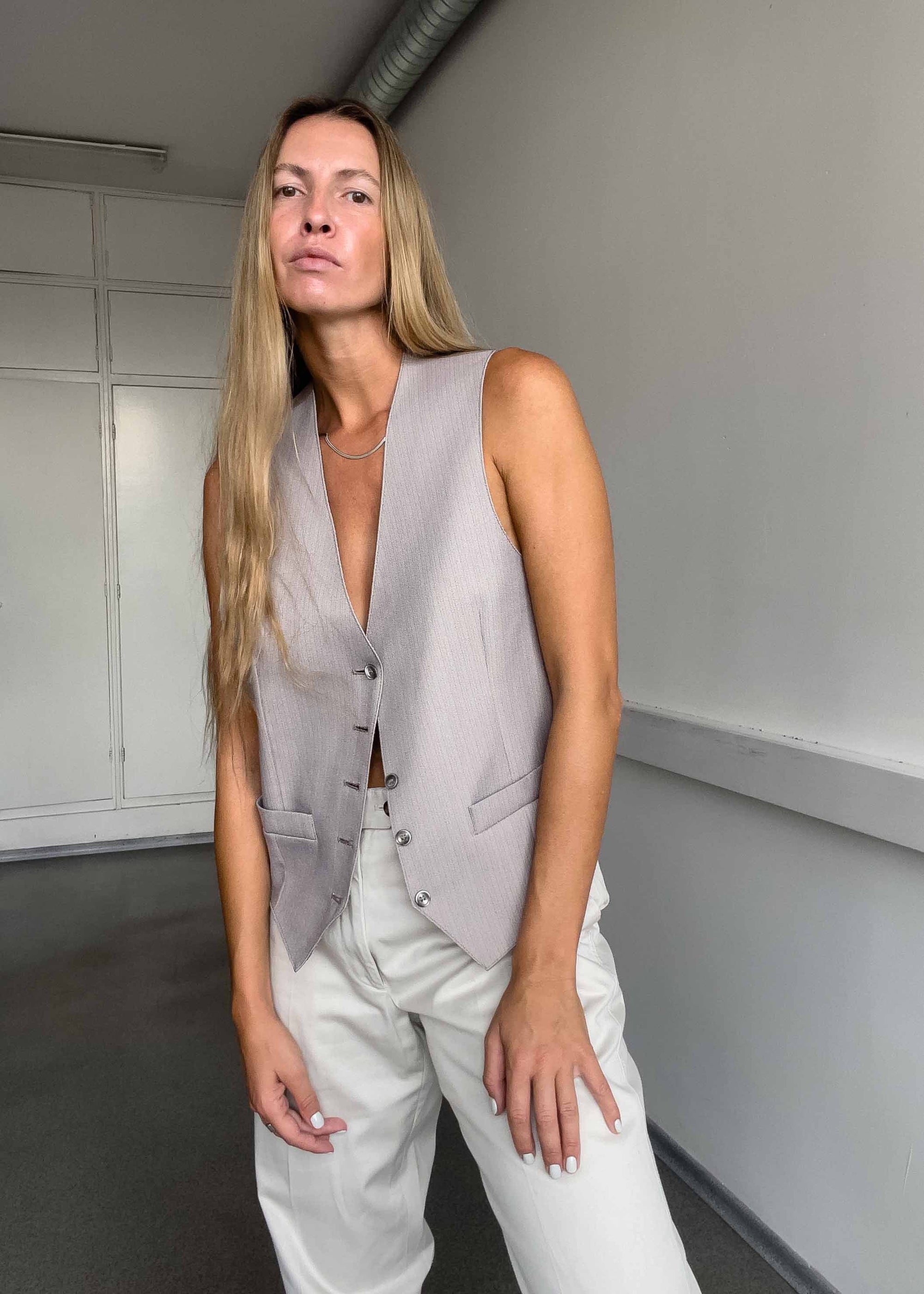 Vintage Grey Stripy Oversized Classy Vest