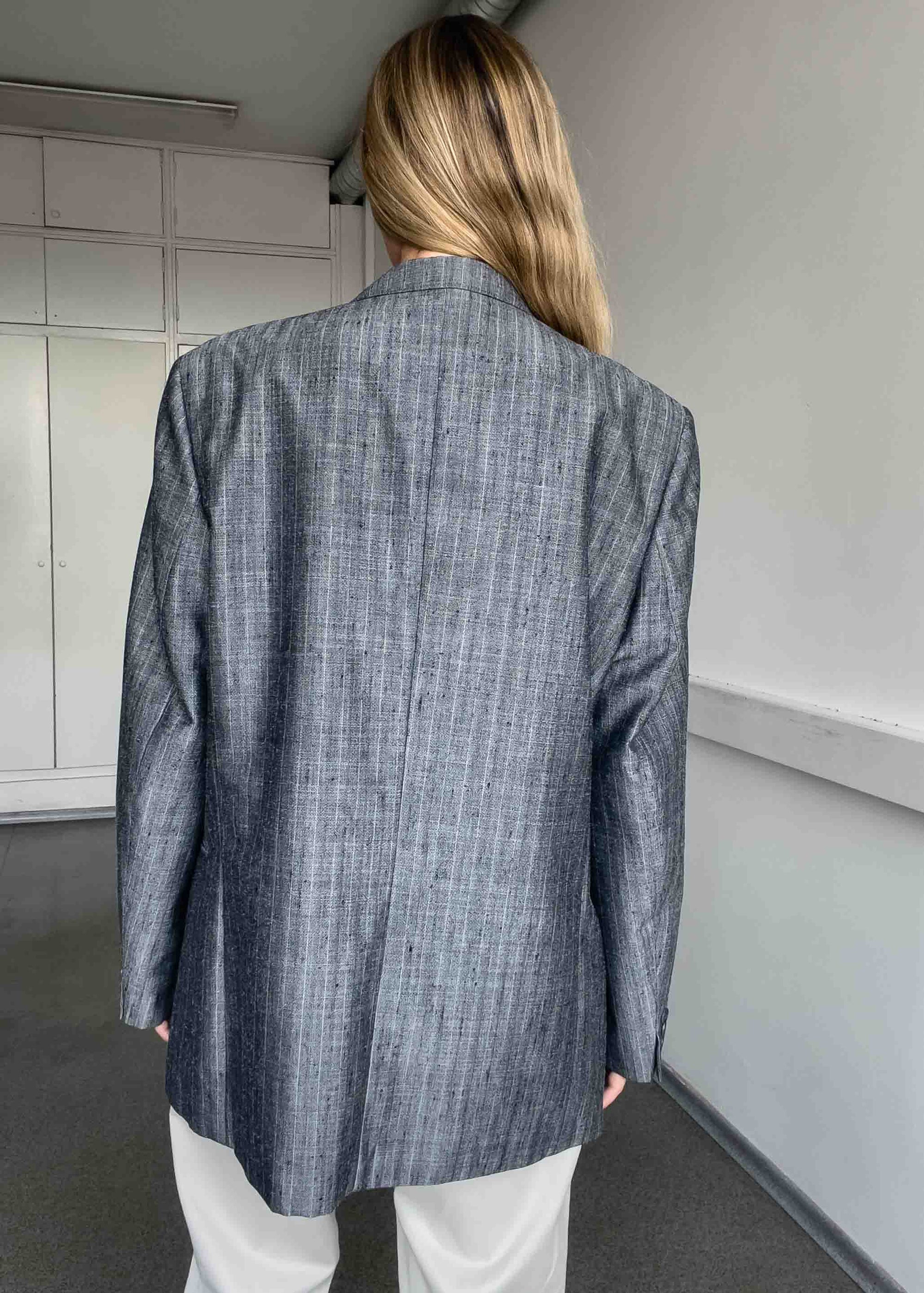 Vintage Grey Stripy Oversized Blazer