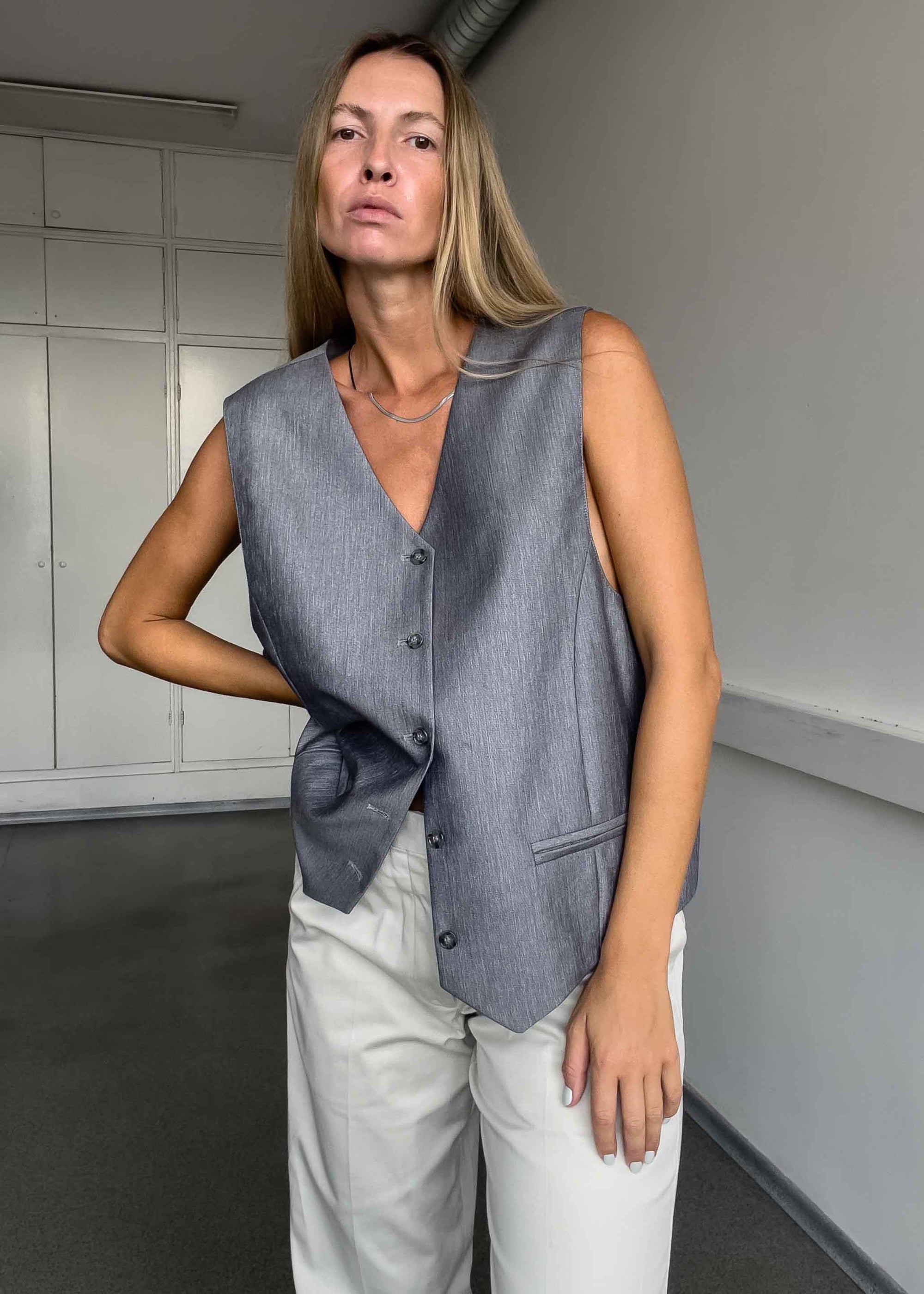 Vintage Grey Shiny Oversized Classy Vest