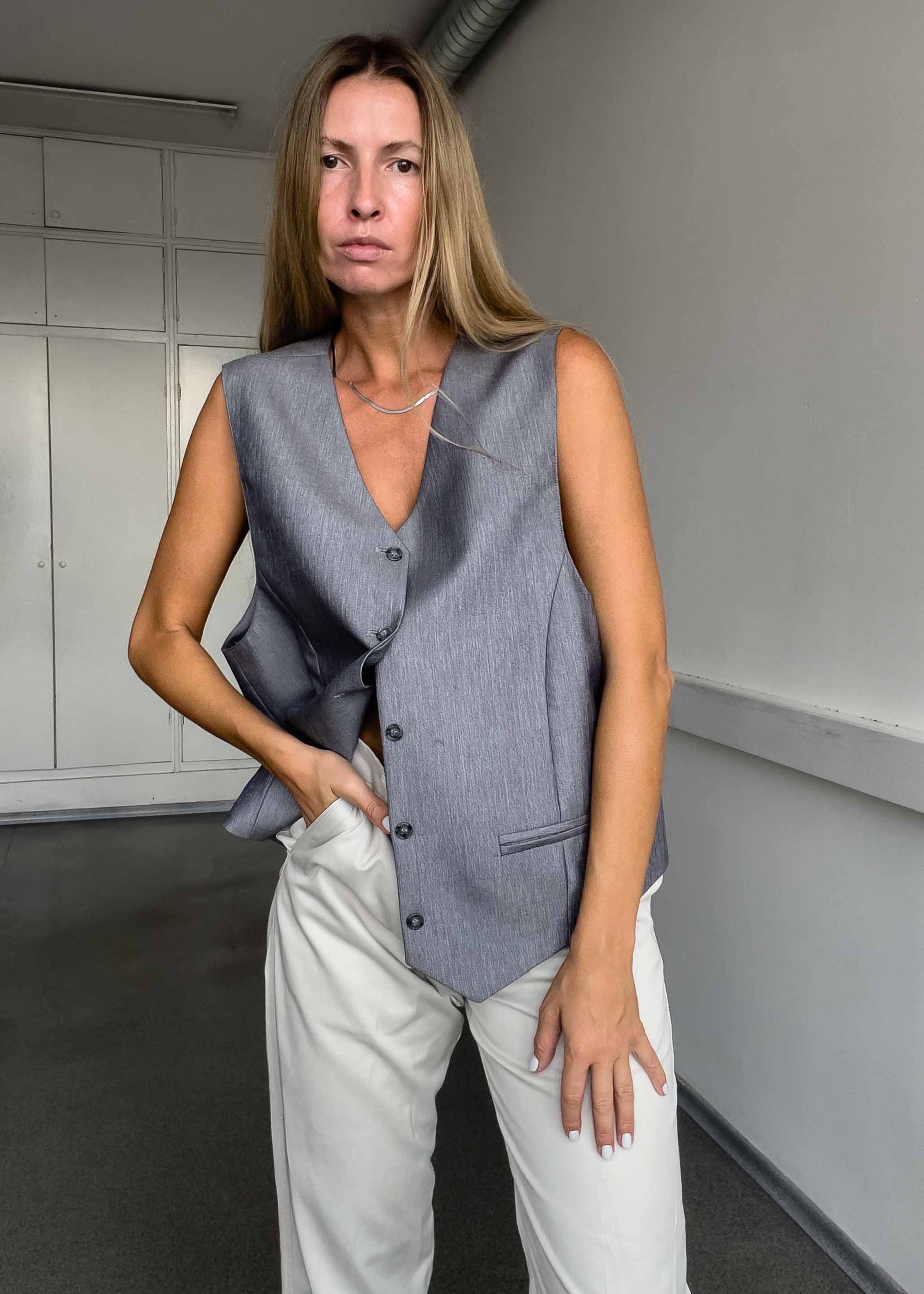 Vintage Grey Shiny Oversized Classy Vest