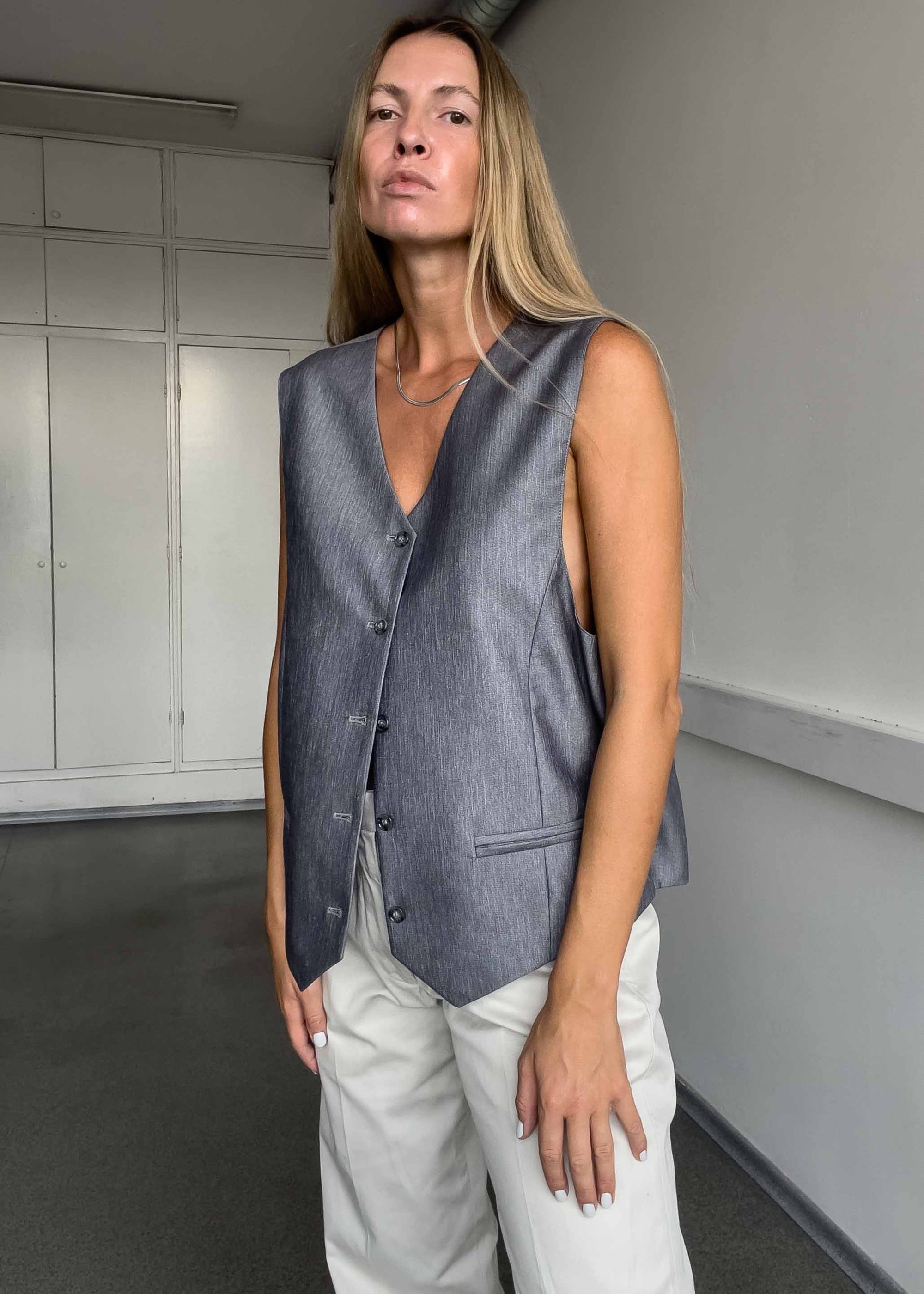 Vintage Grey Shiny Oversized Classy Vest