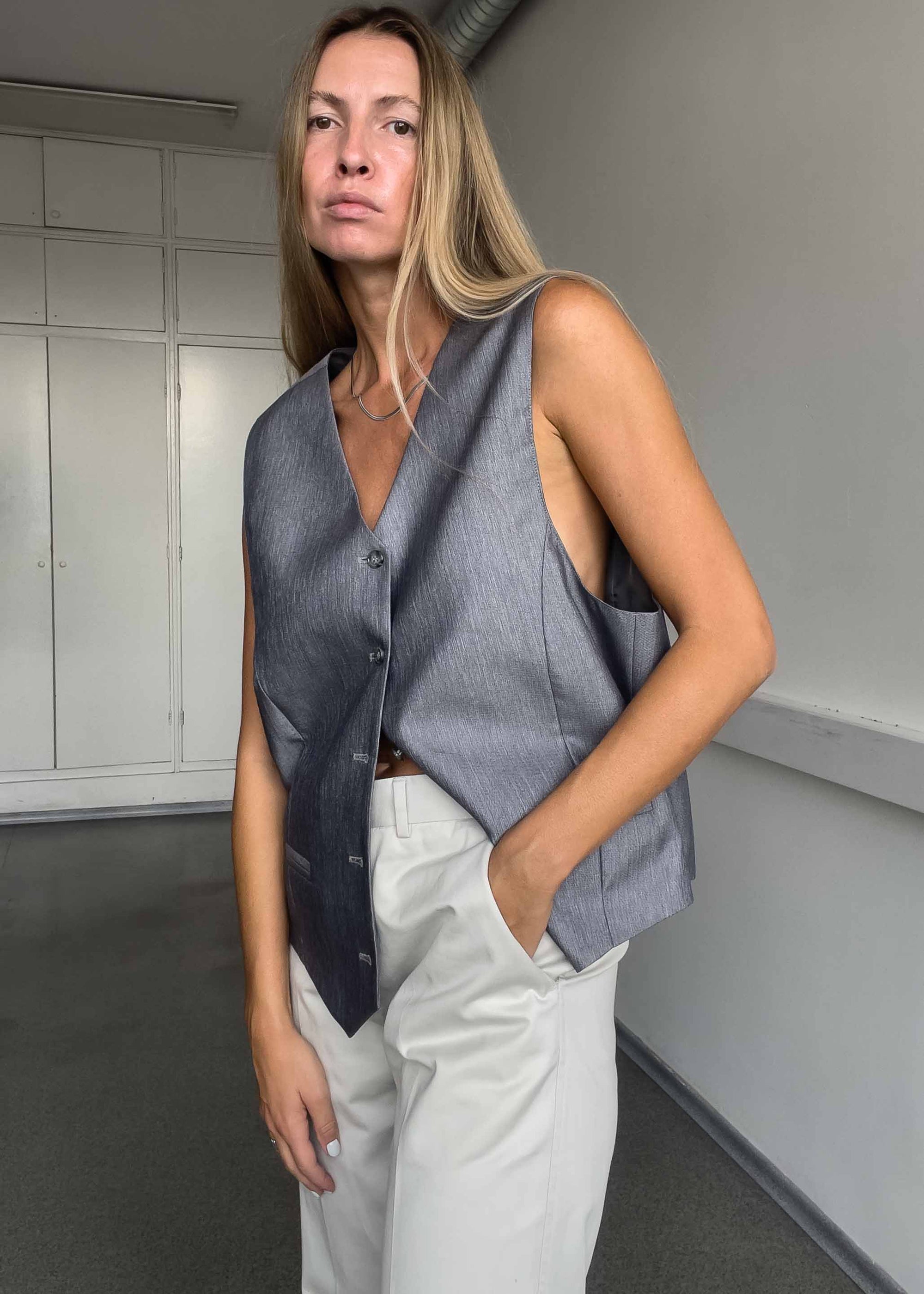 Vintage Grey Shiny Oversized Classy Vest