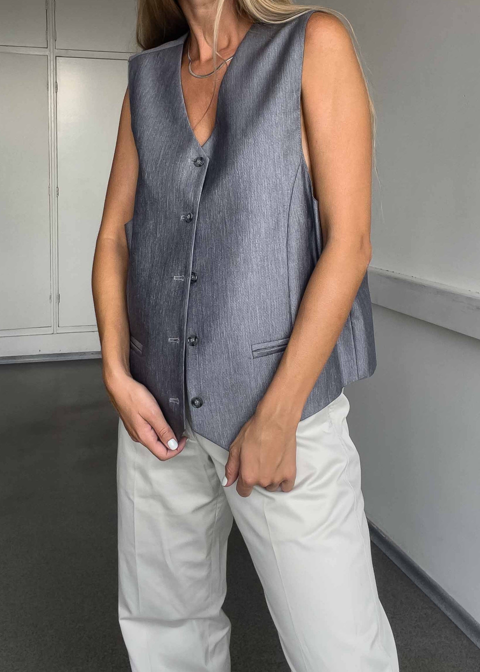Vintage Grey Shiny Oversized Classy Vest