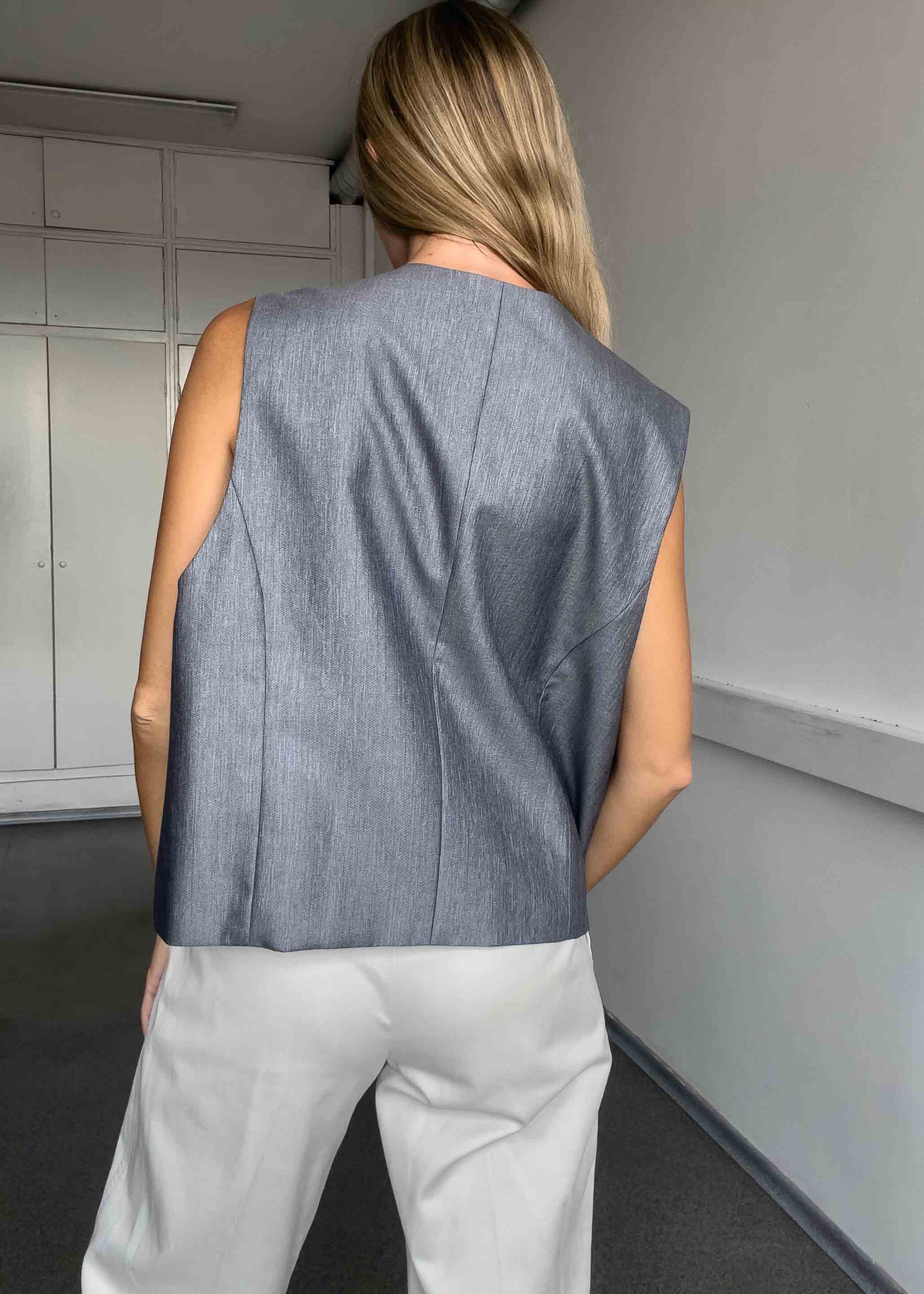 Vintage Grey Shiny Oversized Classy Vest