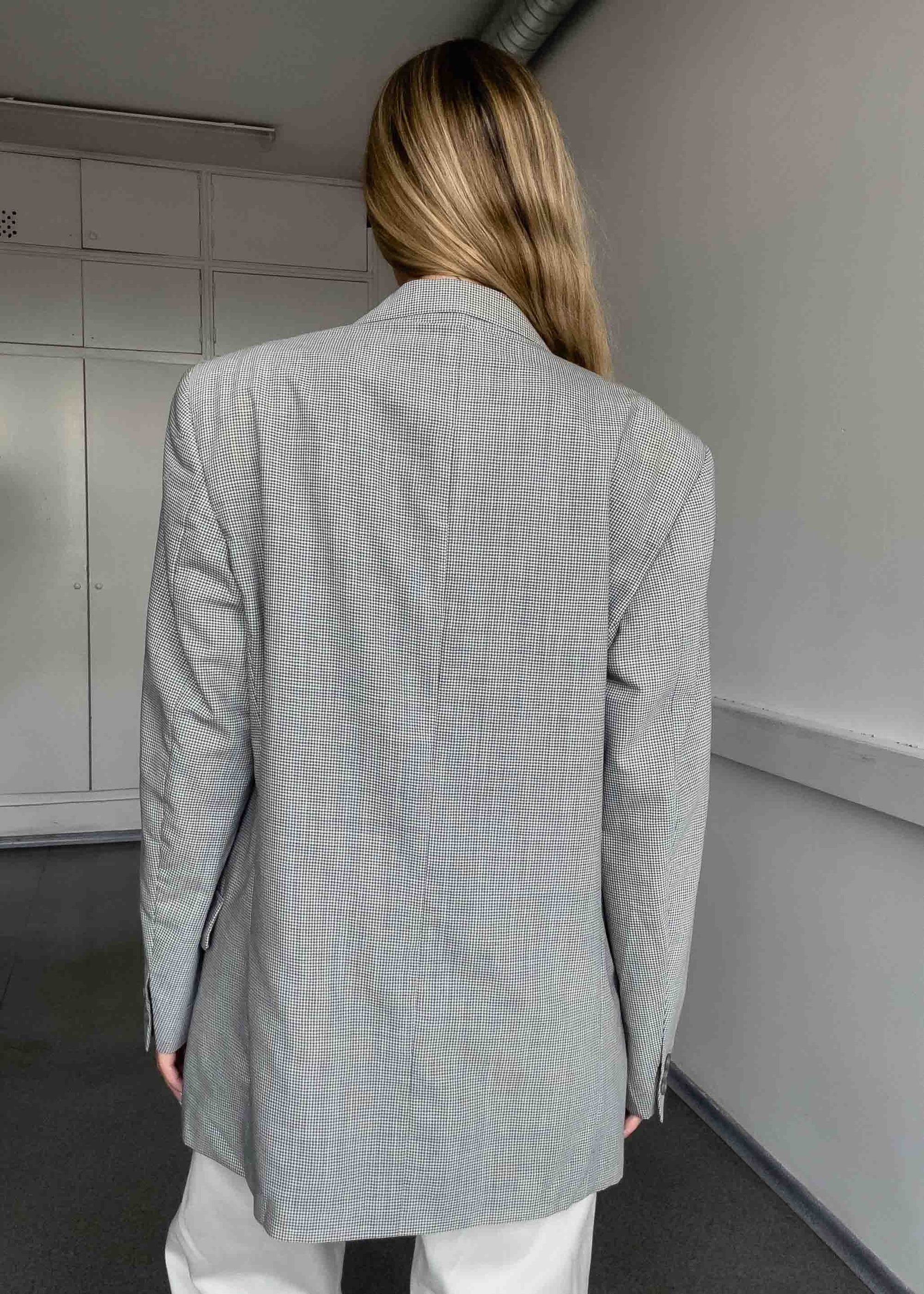 Vintage Grey Checked Oversized Blazer