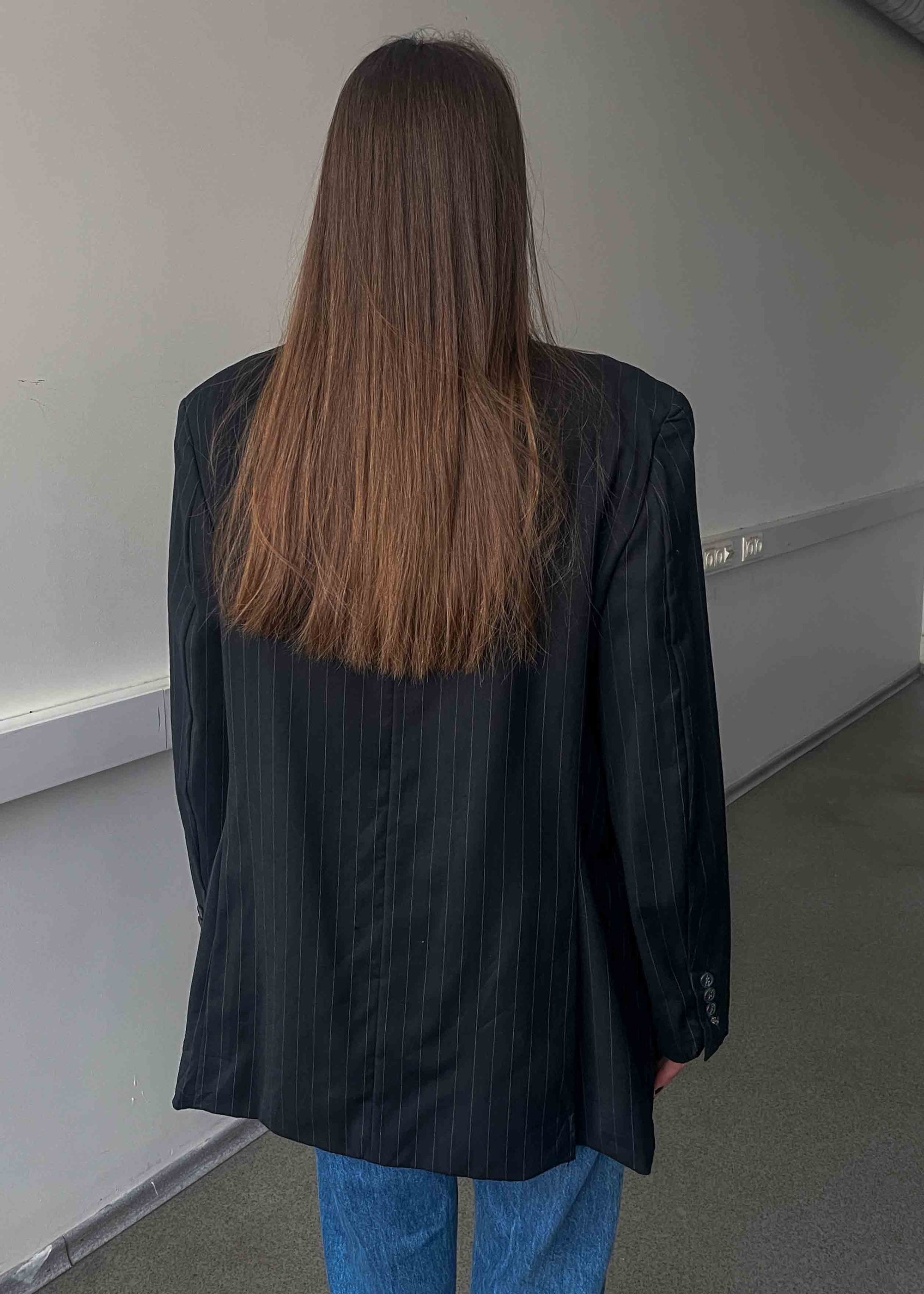 Vintage Black Striped Oversized 100% WOOL Blazer Chaps by RALPH LAUREN