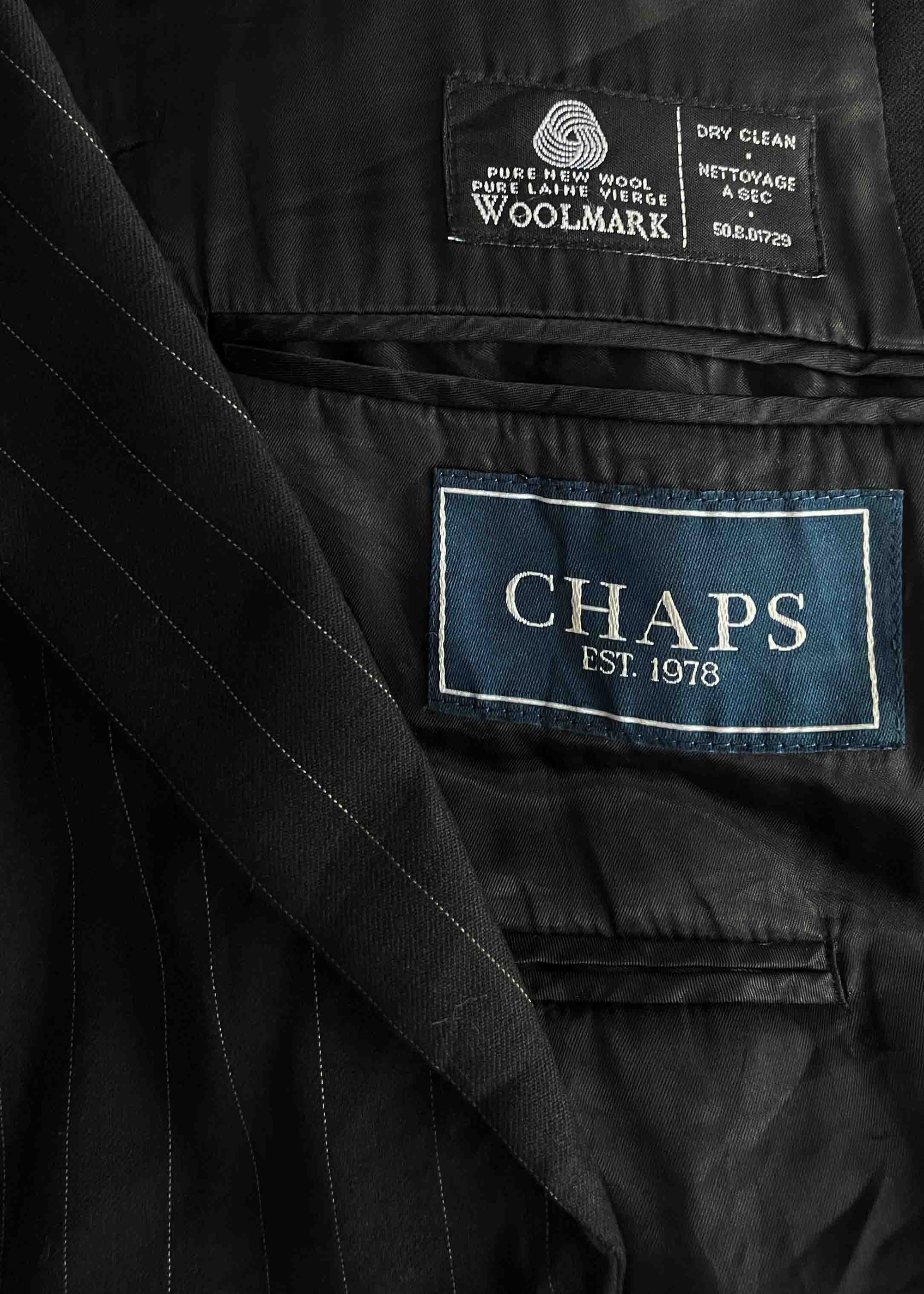 Vintage Black Striped Oversized 100% WOOL Blazer Chaps by RALPH LAUREN